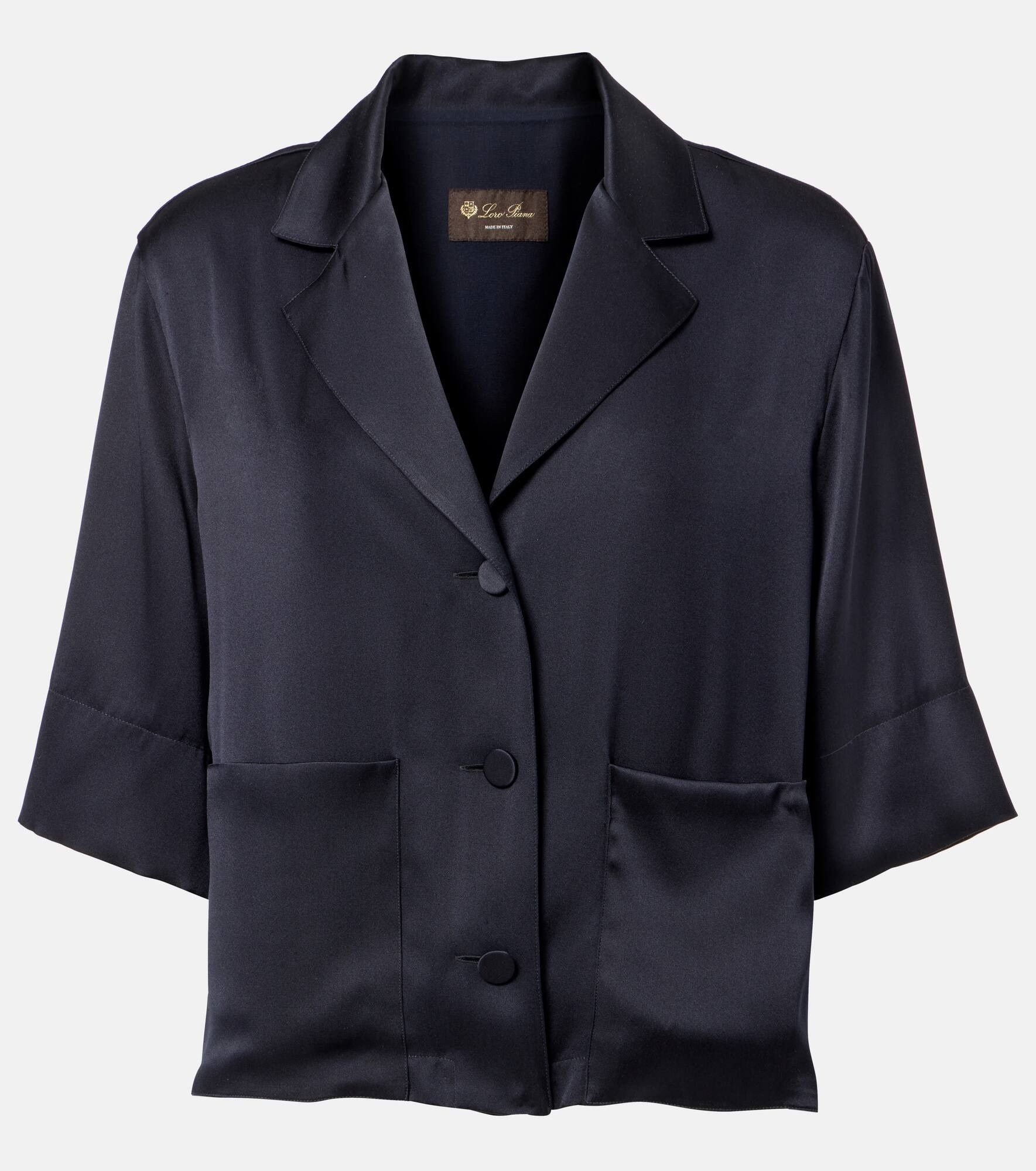 Loro Piana o1w1db10825 FAO3369 Jaime Silk Satin Jacket in Navy Blue Size S / US 4 / IT 40 - 1 Thumbnail