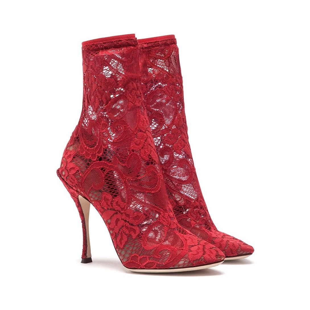 Dolce & Gabbana Dolce & Gabbana Stretch Lace Sock Boots Booties Red 35.5 Size US 5.5 / IT 35.5 - 2 Thumbnail