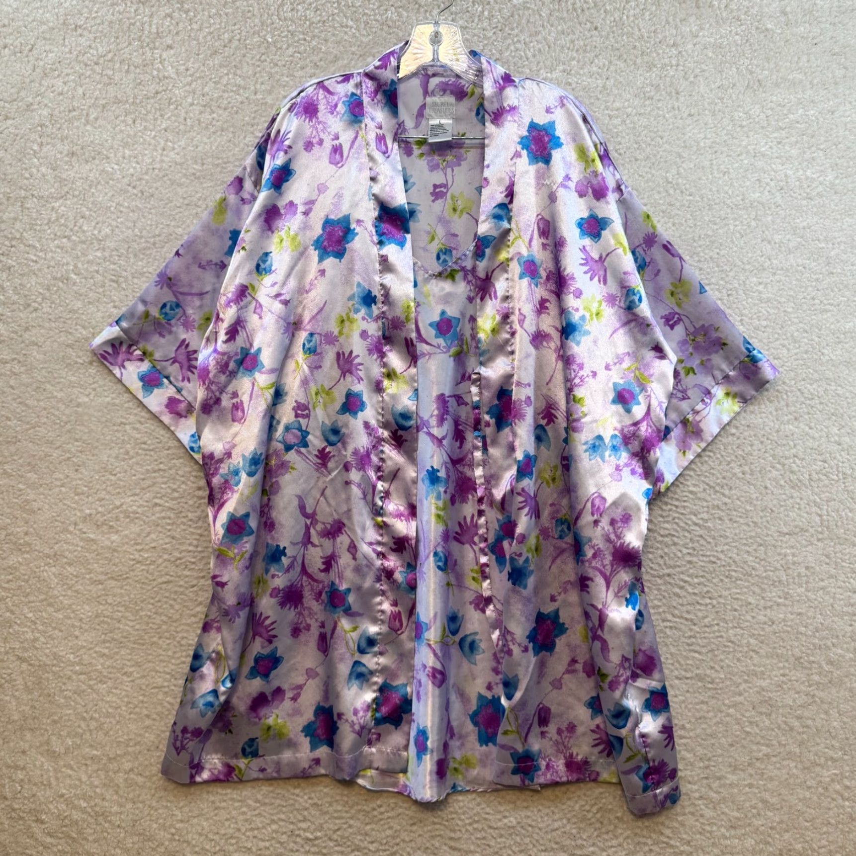Vintage VINTAGE Slip Dress Kimono Robe Set Large Purple Floral Satin Lingerie Chemise Size L / US 10 / IT 46 - 2 Thumbnail