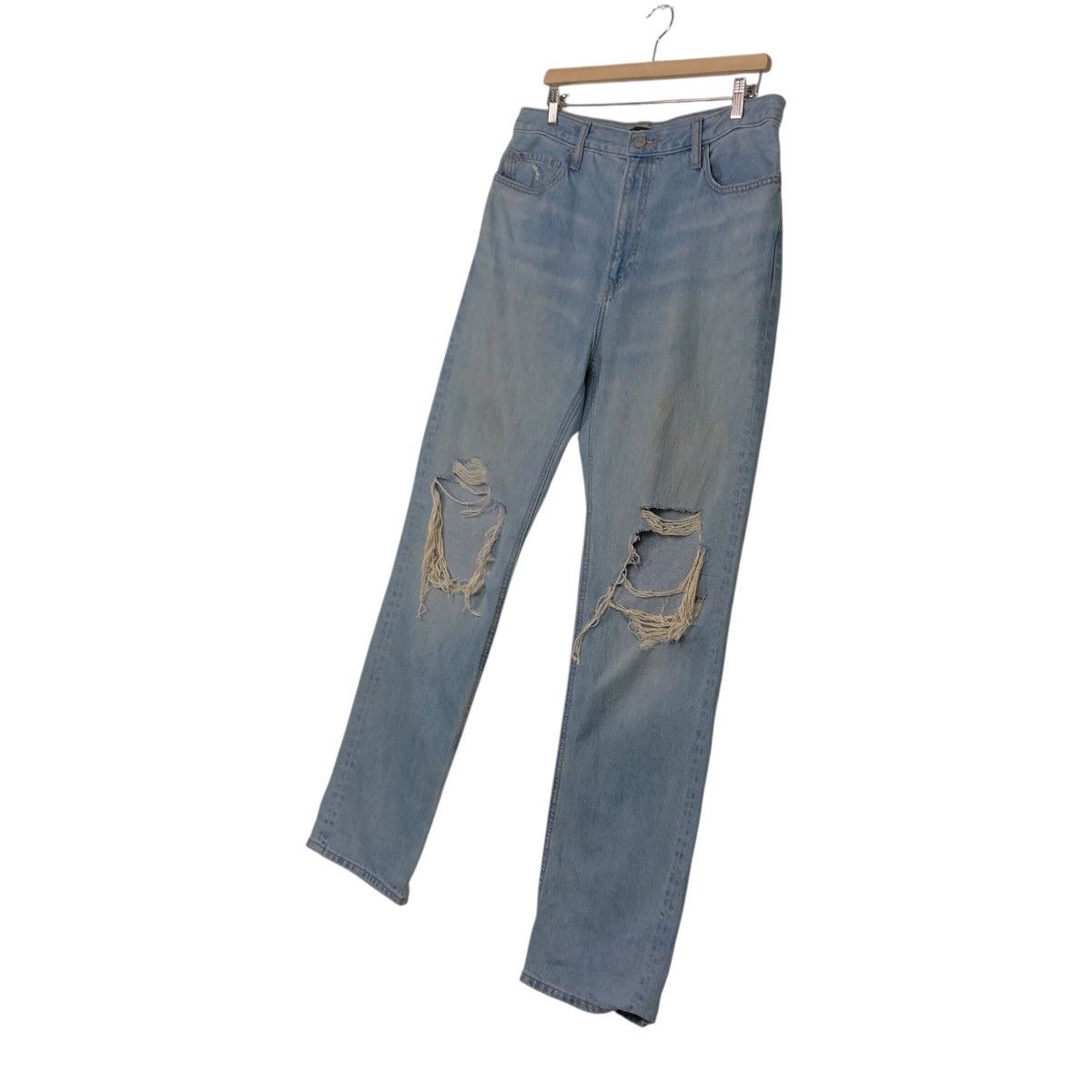Japanese Brand Distressed Ripped Blue Jeans High Rise Straight Leg Uniqlo Size US 34 / EU 50 - 3 Thumbnail