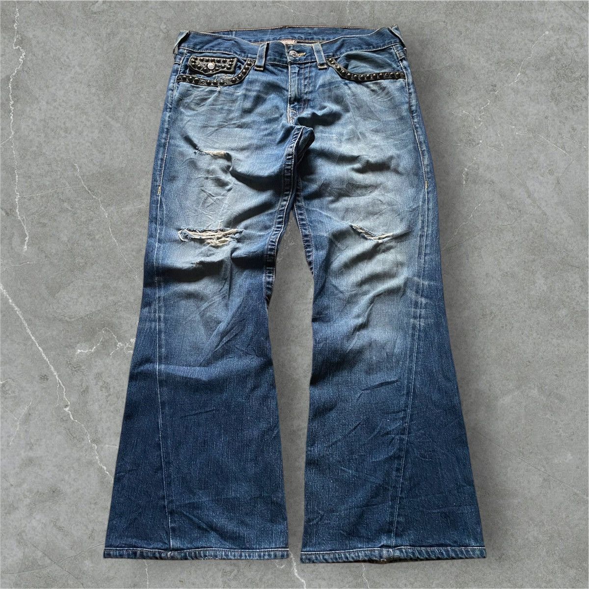 If Six Was Nine × Japanese Brand × True Religion 2000s true religion studed flared western leather jeans Size US 34 / EU 50 - 2 Thumbnail