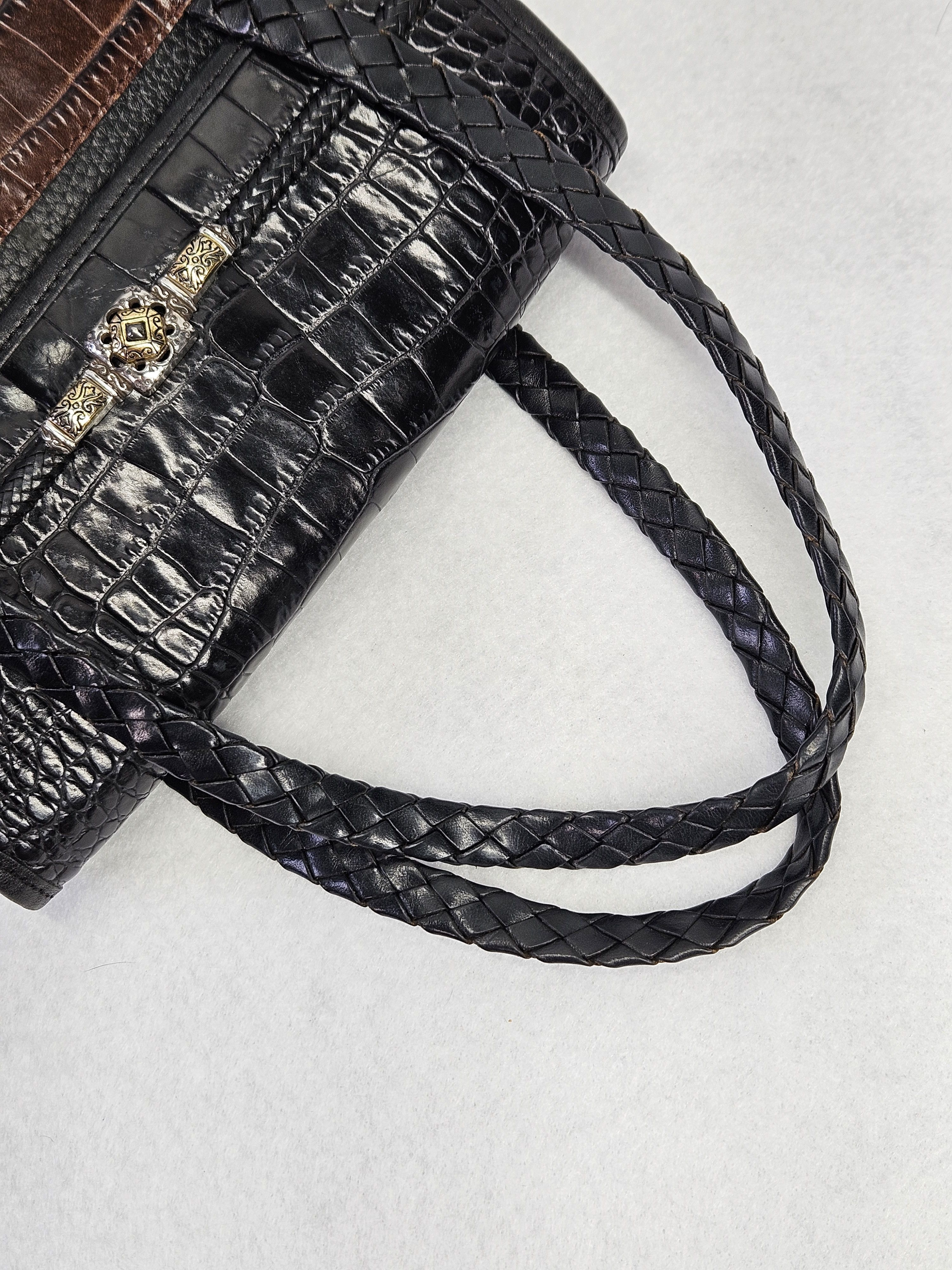 Brighton Brighton 10x6x3" Handbag Braid Leather Croc Embossed Black Size ONE SIZE - 9 Thumbnail