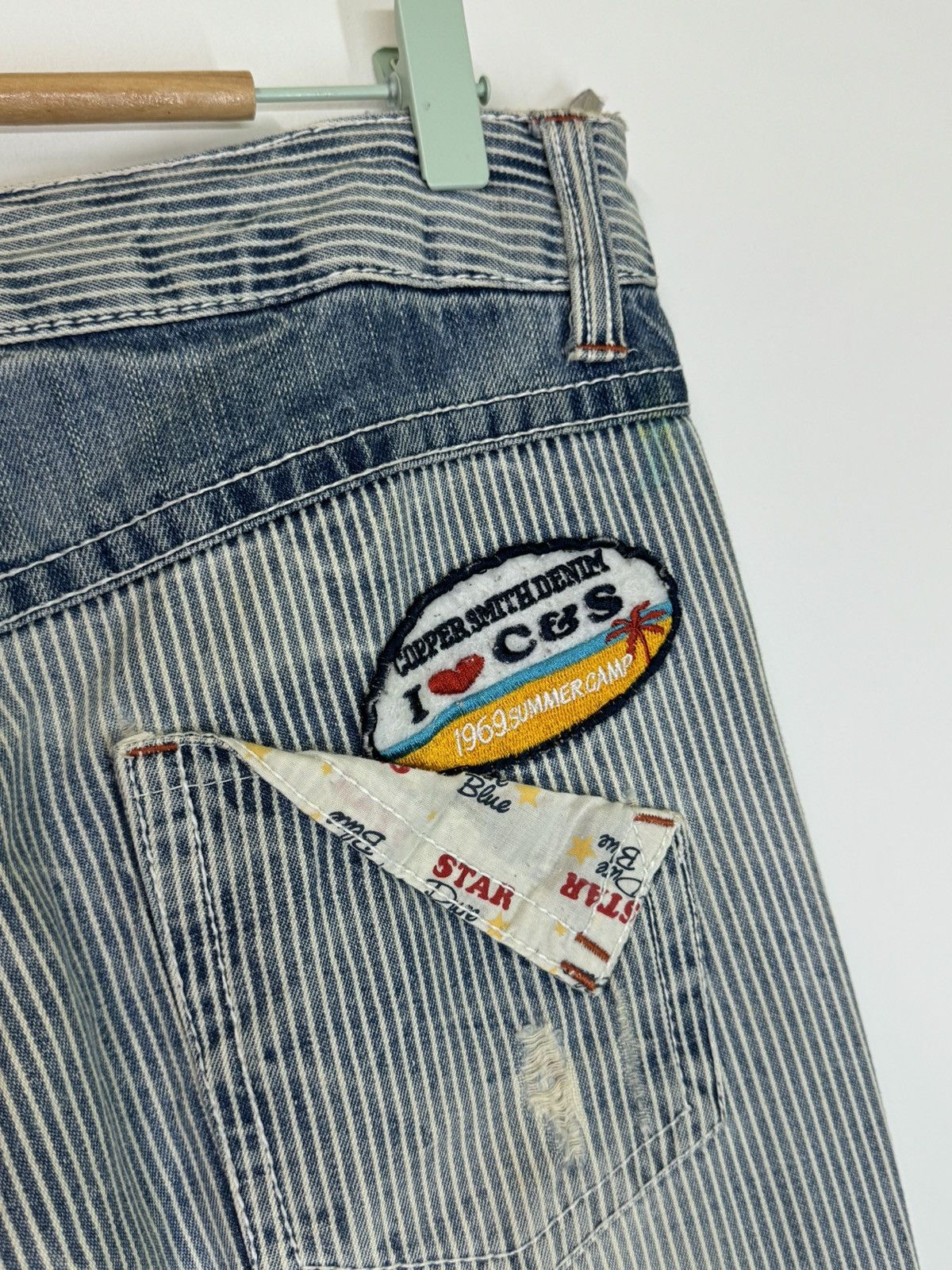 Hysteric Glamour × Japanese Brand Distressed Striped Patches i ❤️ Copper Smith Denim Jeans Size US 31 - 13 Thumbnail