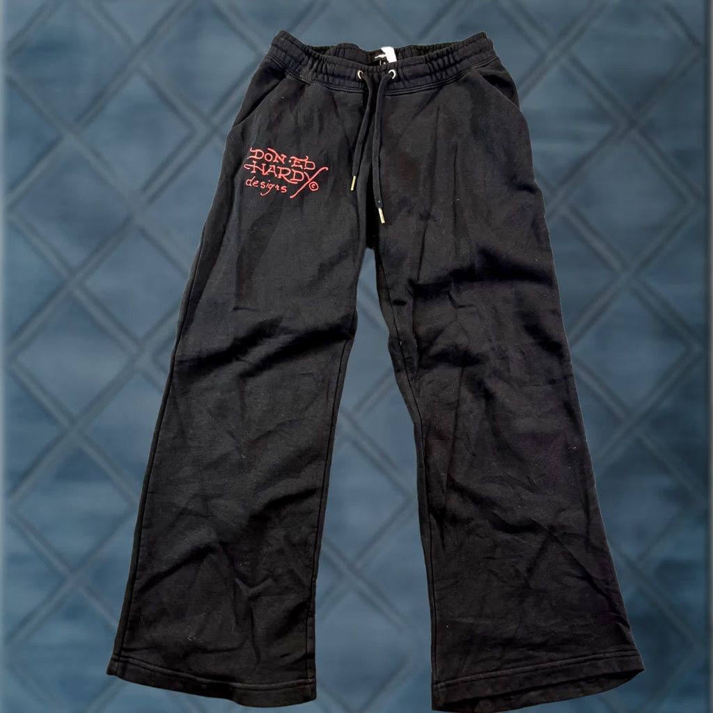 Ed Hardy VINTAGE Ed Hardy SweatPants Womens Small Black Fleece Drawstring Wide-Leg Casual Activewear Size 28" / US 6 / IT 42 - 1 Thumbnail