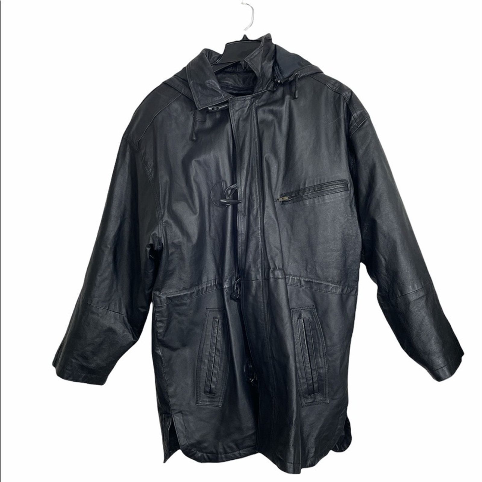 FASHION ELEMENTS Leather Coat Black Size Large