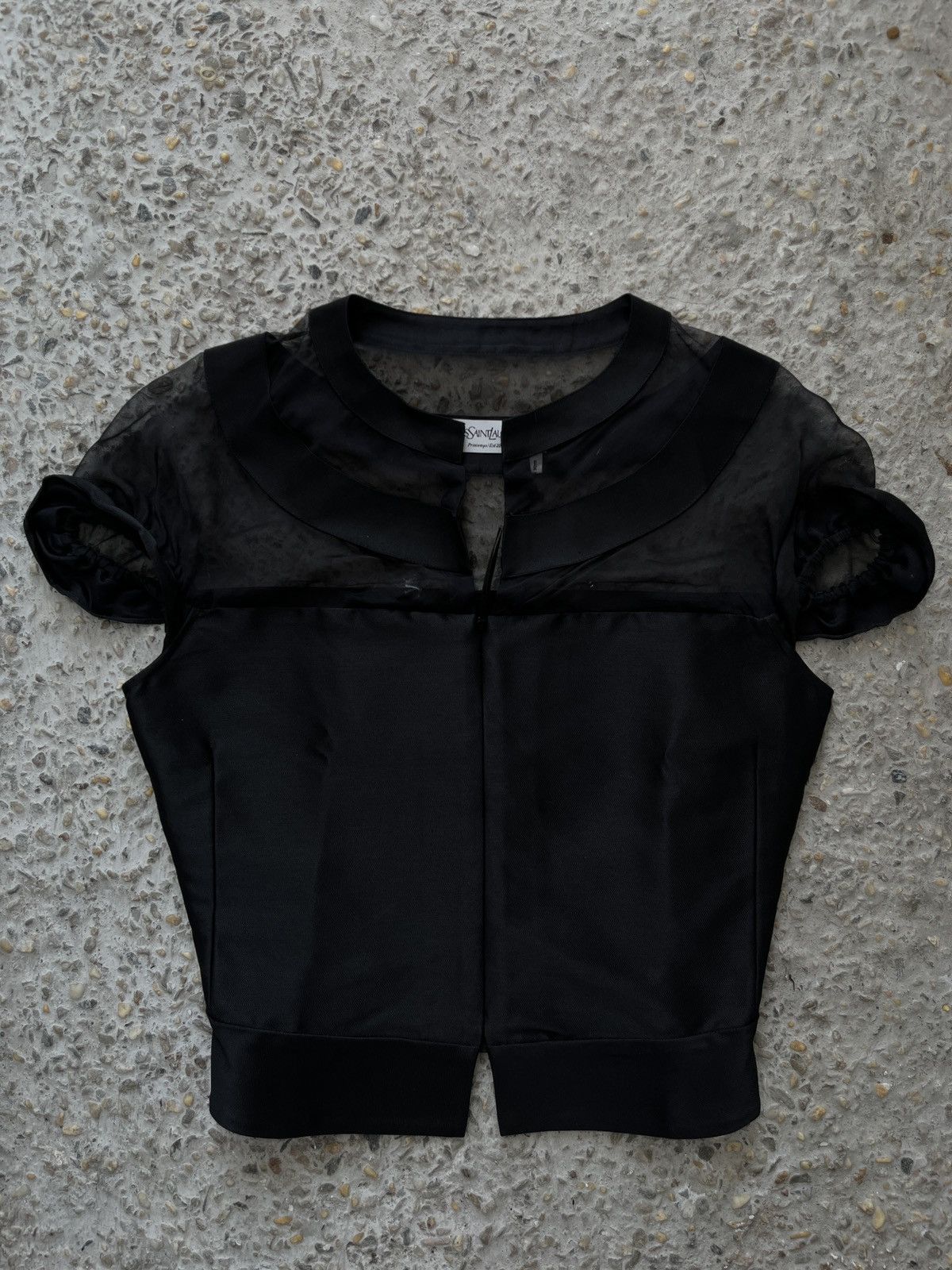 Yves Saint Laurent Black Satin & Organza Blouse Size XS / US 0-2 / IT 36-38 - 1 Thumbnail