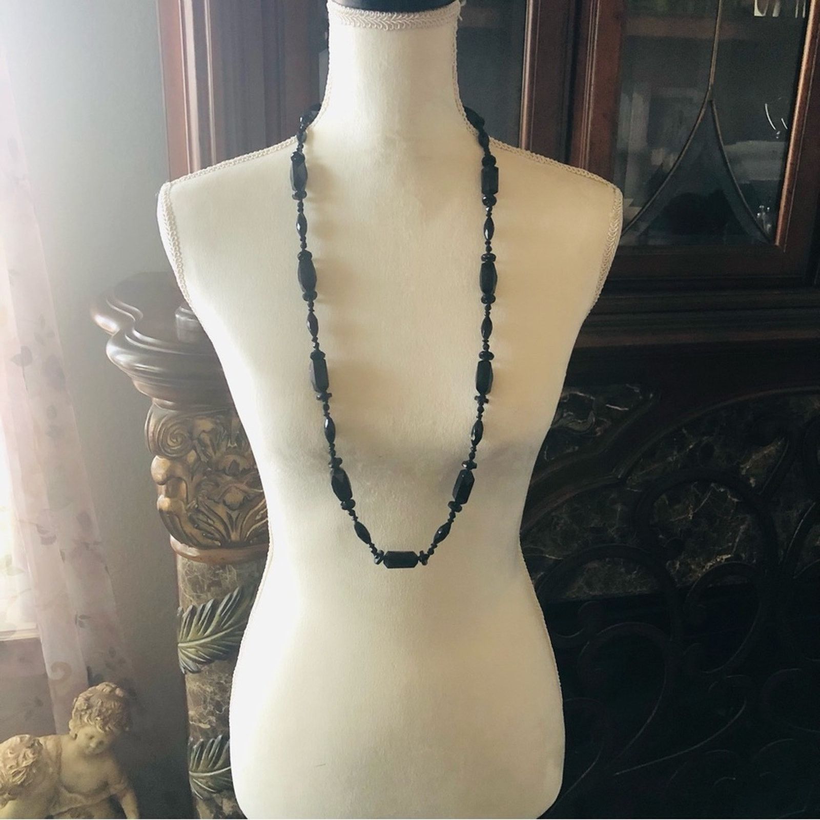 Vintage Vintage 80s faceted black heavy glass stone necklace Size ONE SIZE - 4 Thumbnail