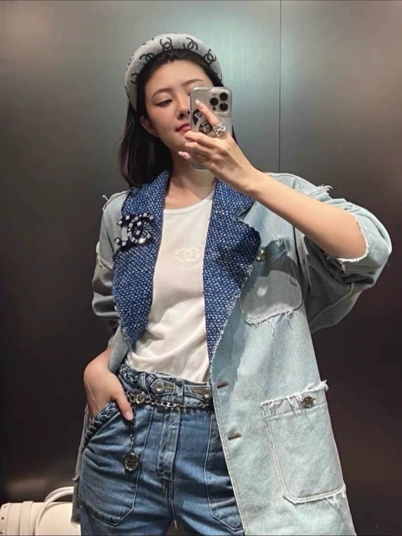 Chanel Chanel 20P lapel four-pocket silhouette denim jacket Size S / US 4 / IT 40 - 3 Thumbnail
