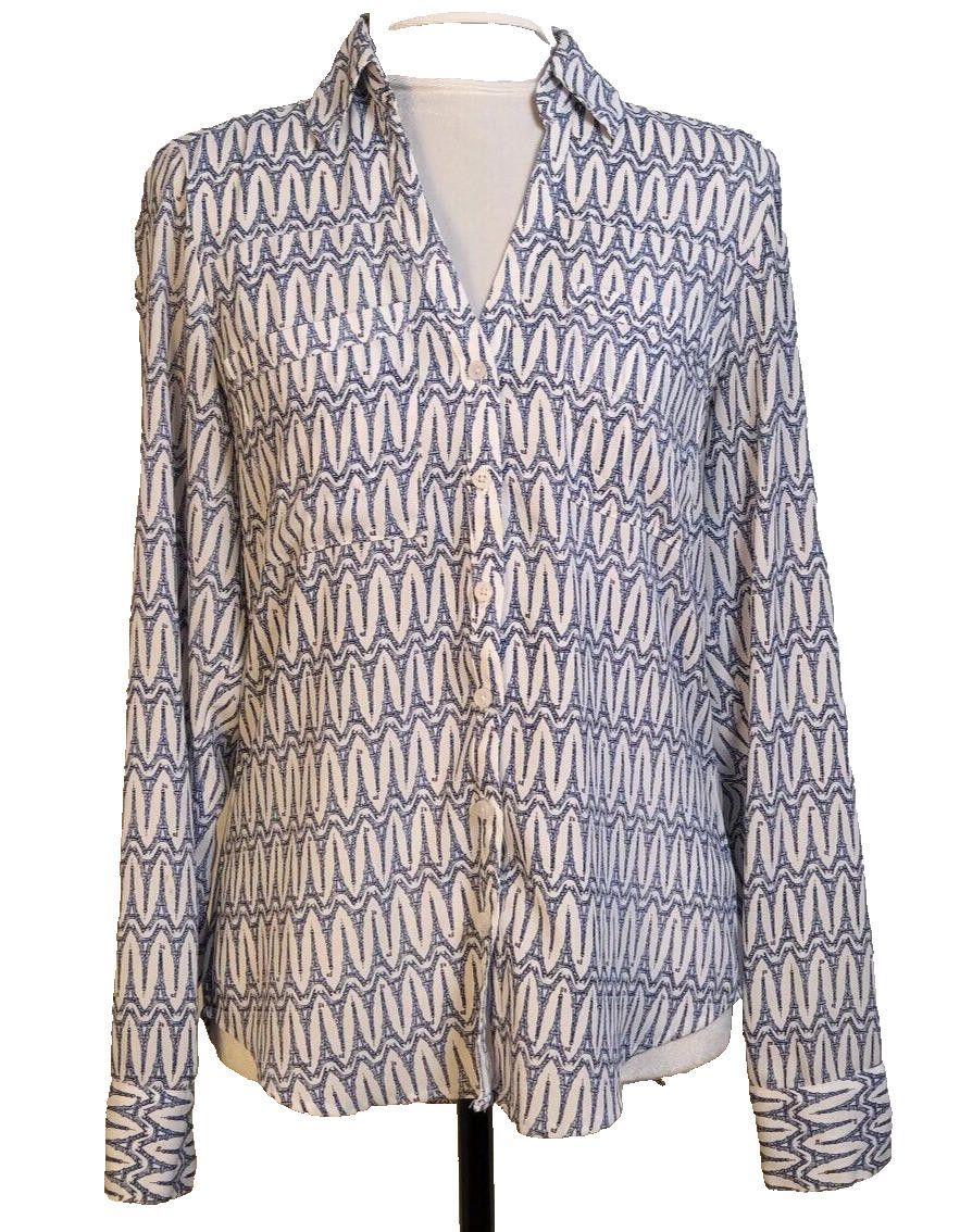 Express Express Portofino Size XS Blouse Eifel Tower Roll Tab Sleeve Size XS / US 0-2 / IT 36-38 - 2 Thumbnail