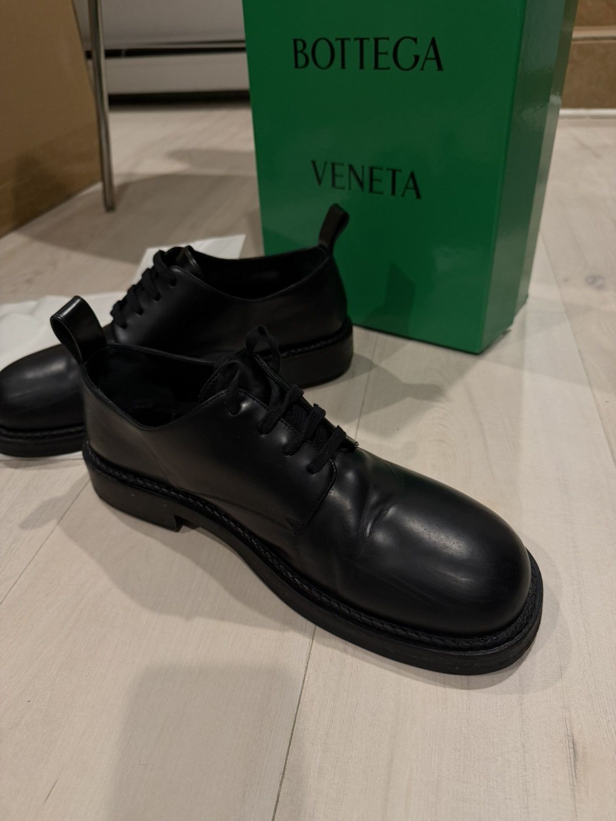 Bottega Veneta Black Leather Derby Lace Up Casual Shoes Size US 12 / EU 45 - 7 Thumbnail