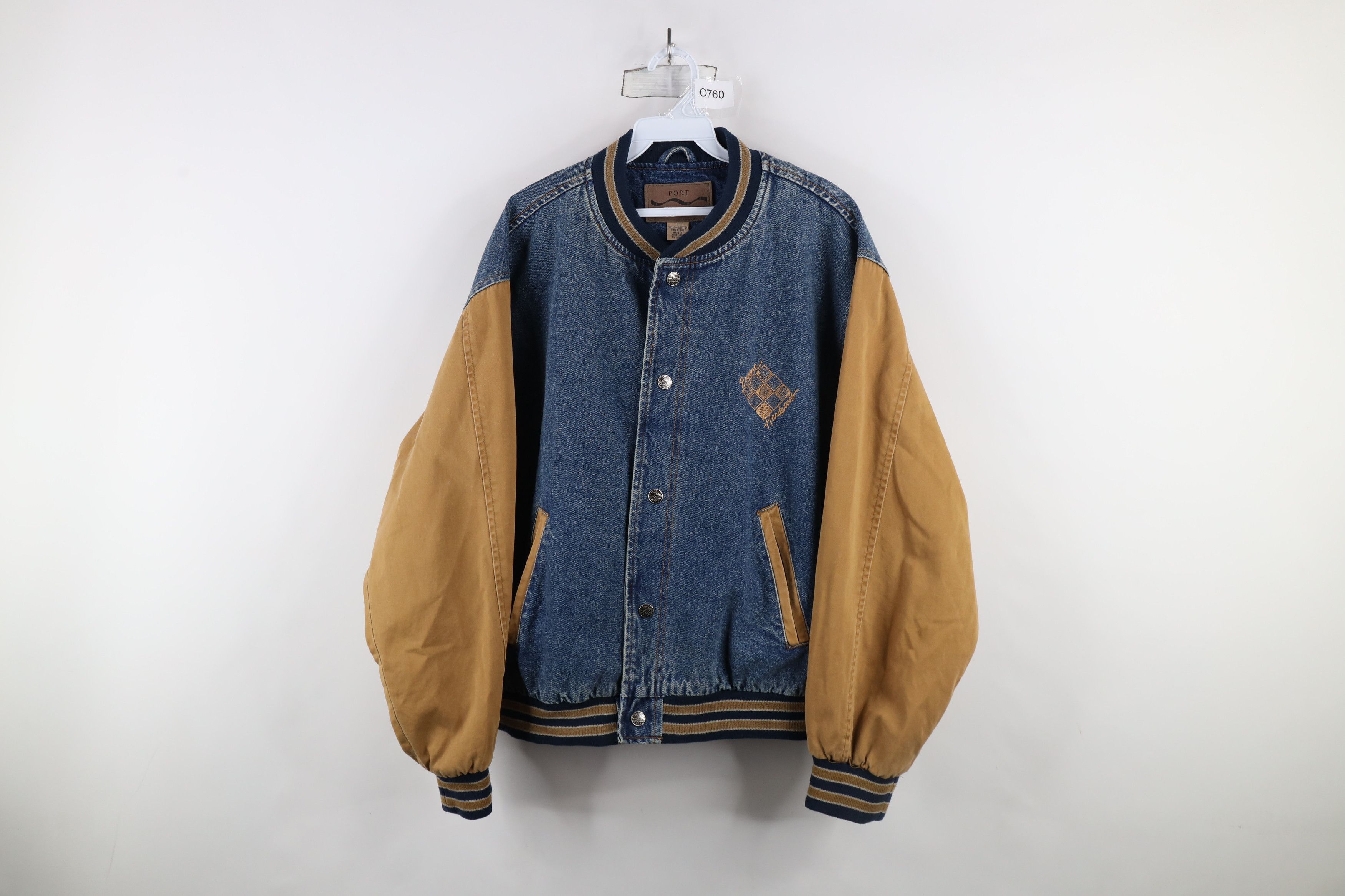 Vintage Vintage 90s Streetwear Eugene Hardwoods Denim Varsity Jacket Size US L / EU 52-54 / 3 - 1 Thumbnail