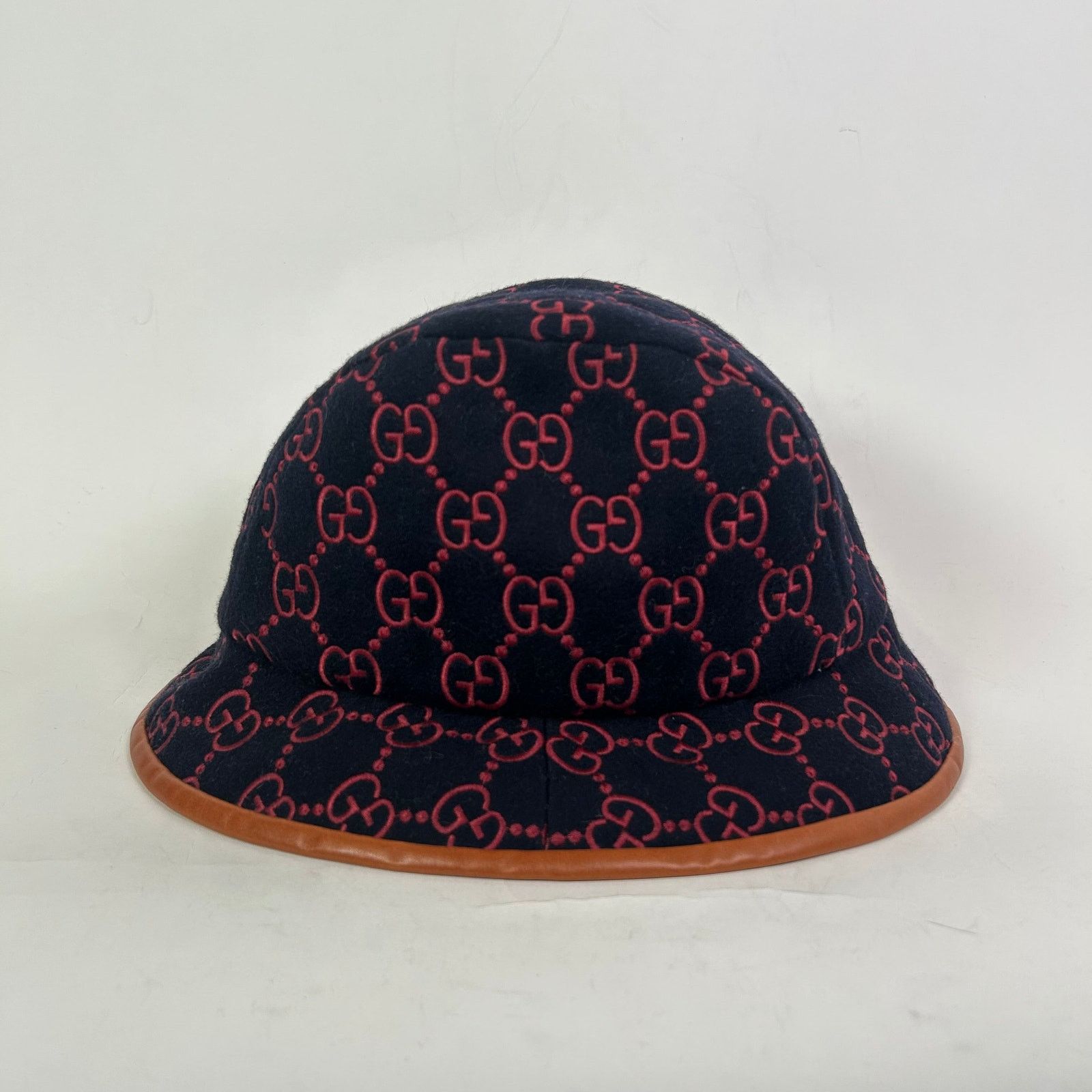 Gucci Gucci Navy/Red GG Supreme Monogram Wool Leather Bucket Hat Size ONE SIZE - 2 Thumbnail