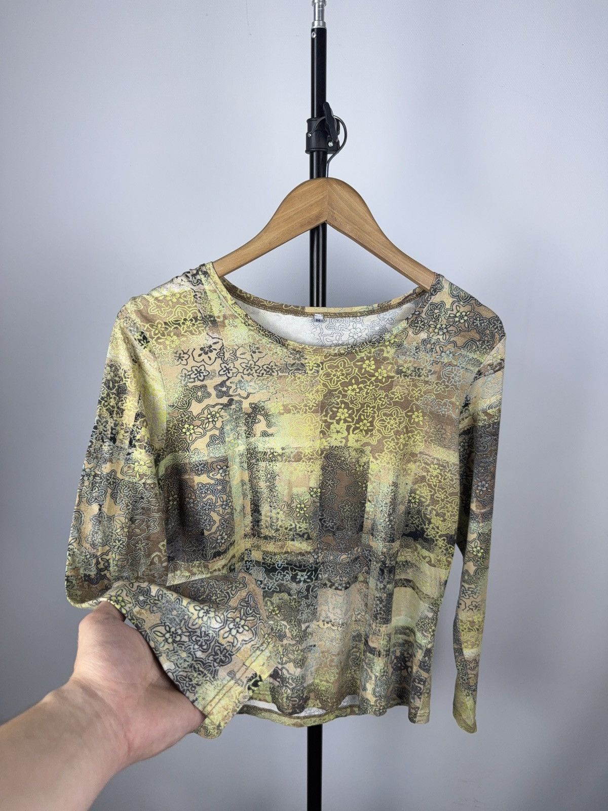 Japanese Brand Vintage Y2K Floral Abstract JPG Style Mesh Long Sleeve Top Size M / US 6-8 / IT 42-44 - 3 Thumbnail