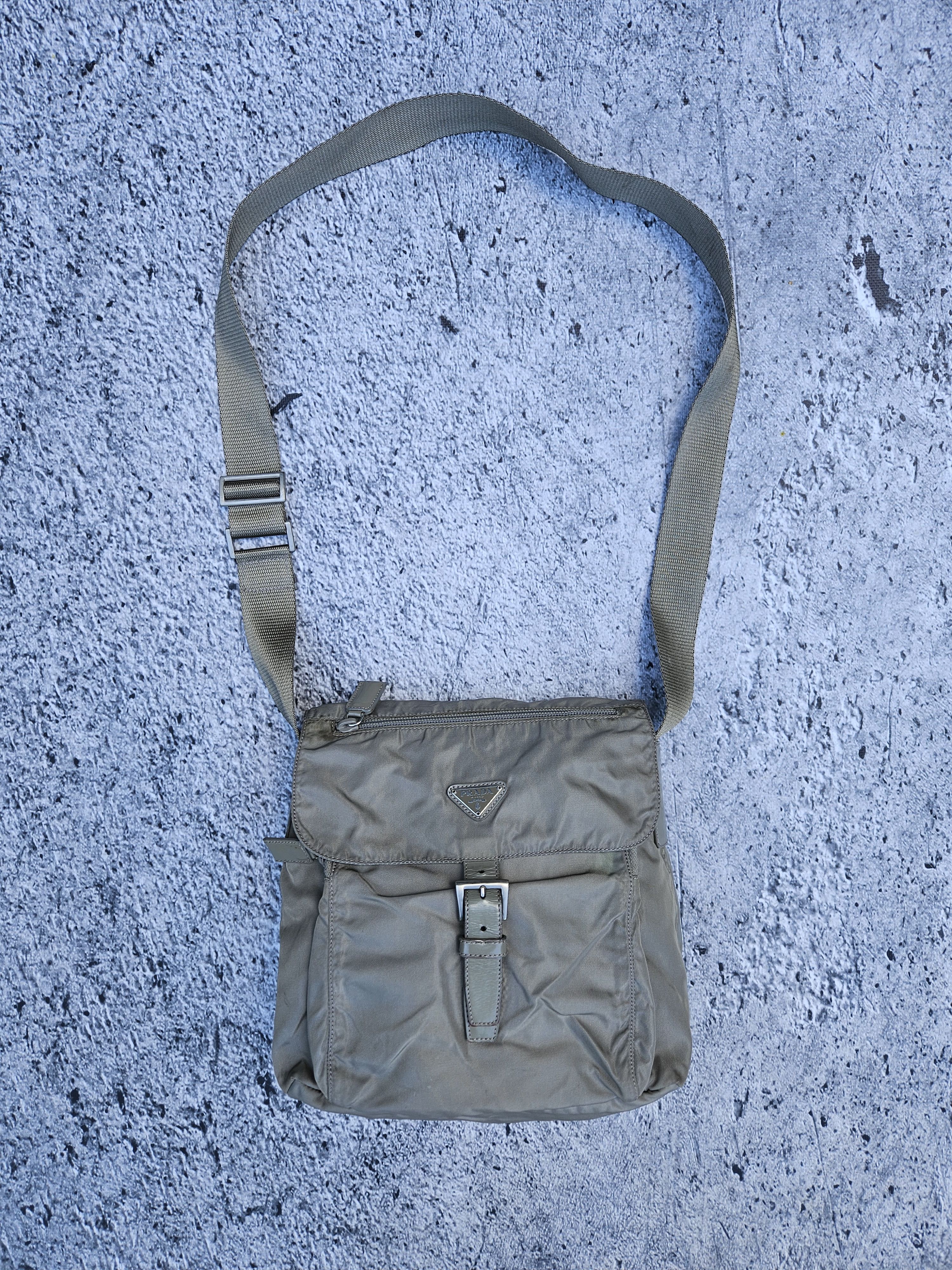 Vintage Prada Nylon Triangle Logo Shoulder Crossbody Bag in Green, Men's