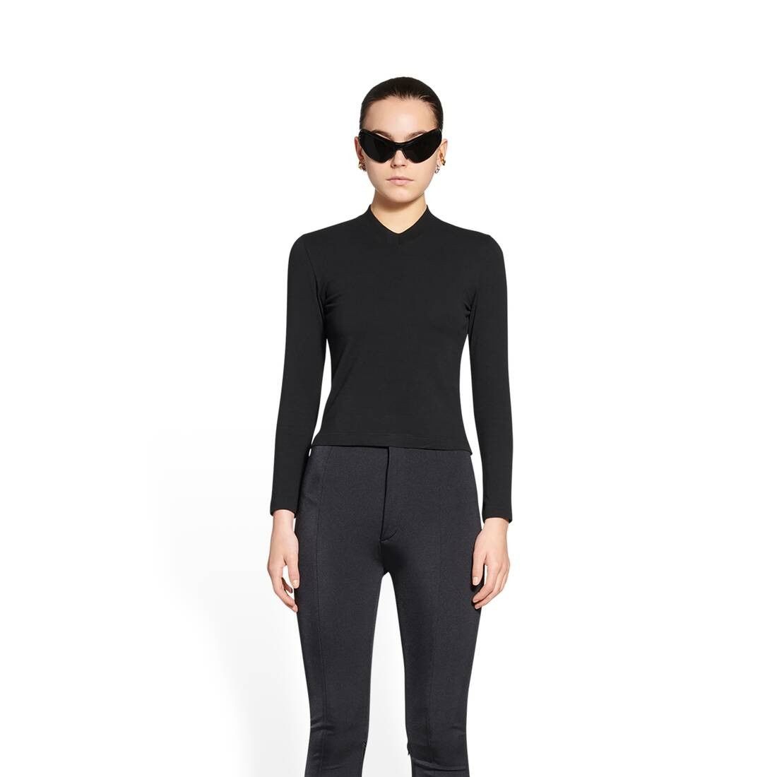 Balenciaga o1s1wg110425 Tab Fitted V-Neck Long Sleeve T-Shirt in Black Size XS / US 0-2 / IT 36-38 - 5 Thumbnail