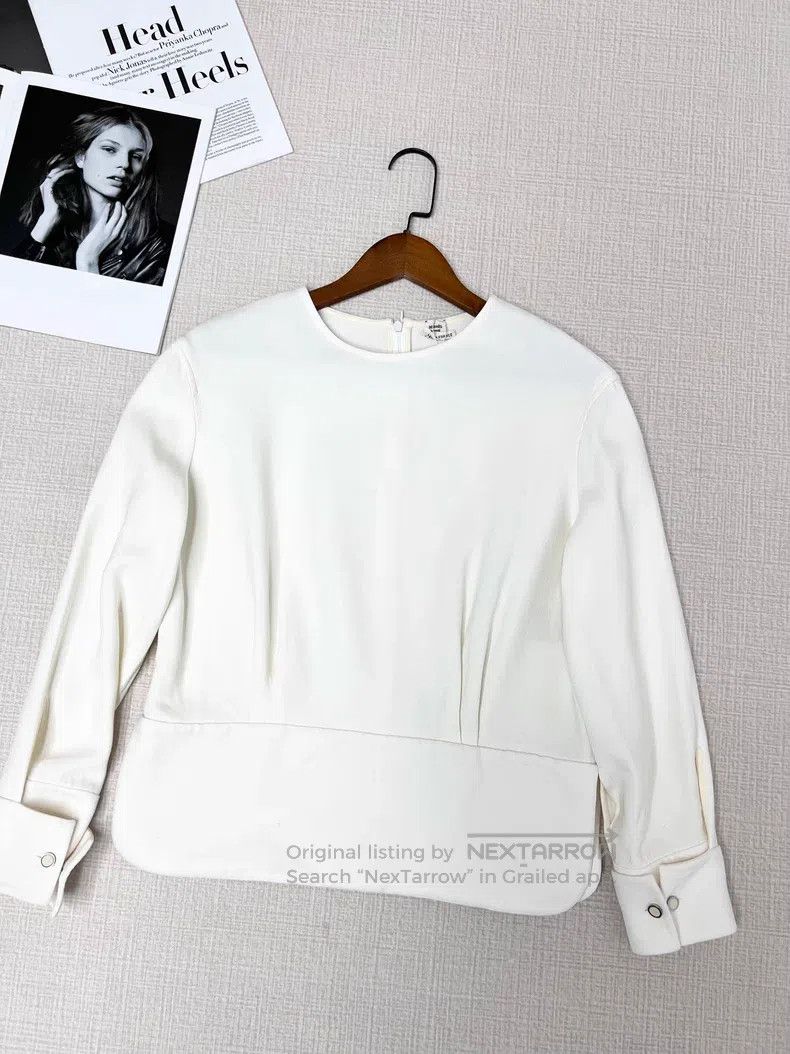 Hermes Hermes Pure mulberry silk white round neck long sleeve top Size XS / US 0-2 / IT 36-38 - 2 Thumbnail