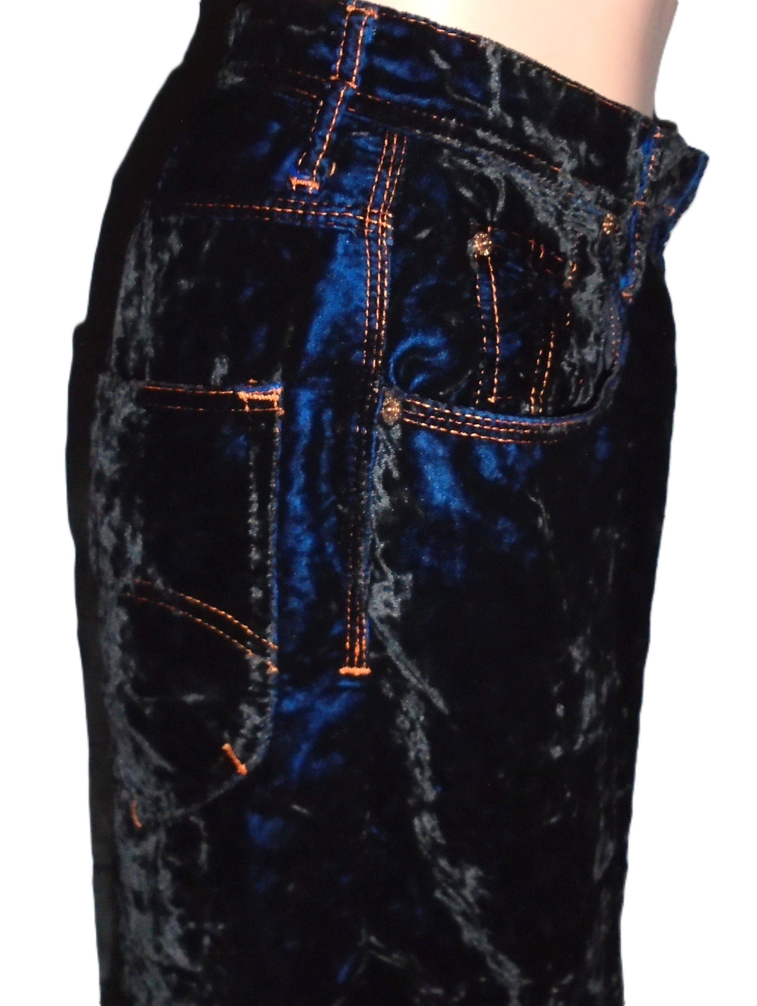 JET SET Vintage Jet Set Royal Blue Black Velvet Pants 28w Size 28" / US 6 / IT 42 - 7 Thumbnail