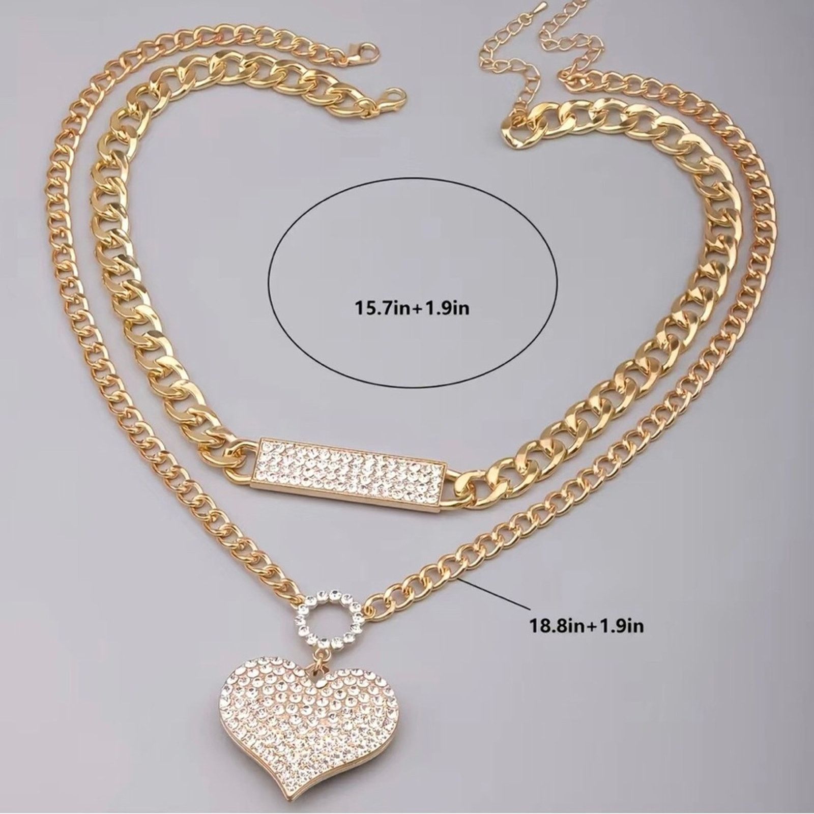 Jewelry European style two piece clear stone gold necklace set NEW Size ONE SIZE - 14 Thumbnail