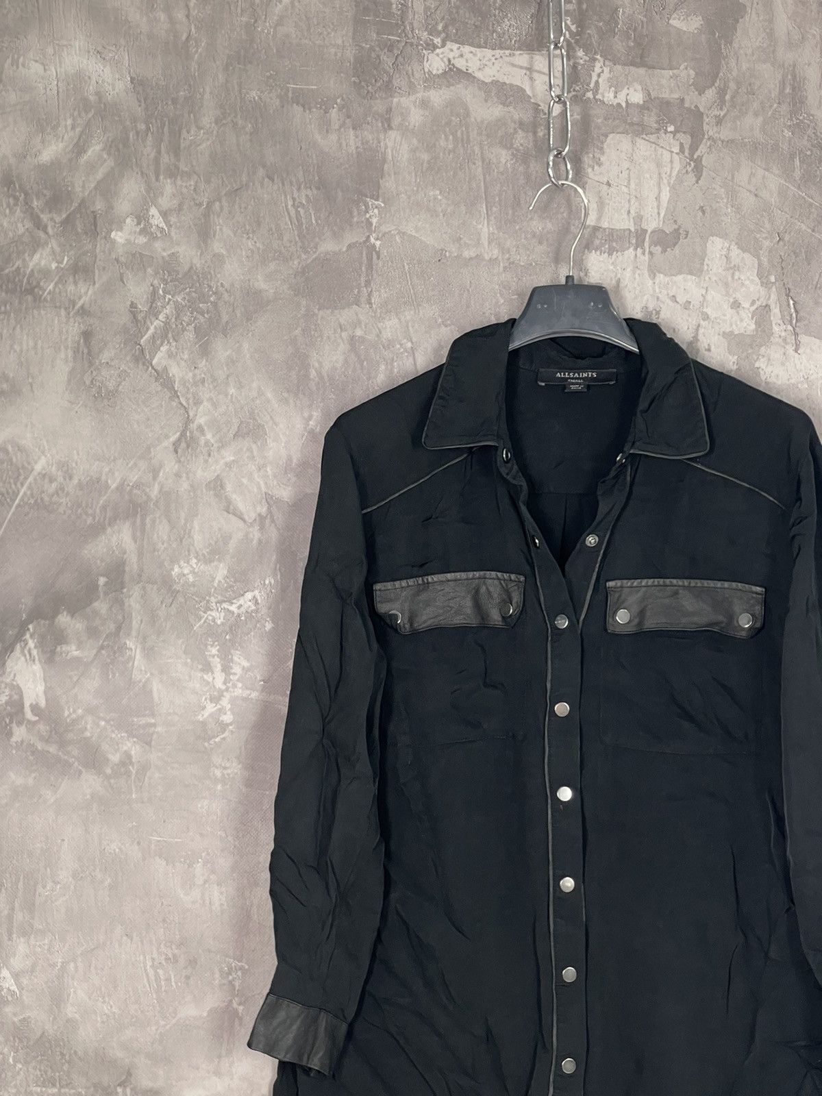 Allsaints × Japanese Brand Allsaints Y2K Avant Garde Black Archive Button Up Shirt Size S / US 4 / IT 40 - 3 Thumbnail