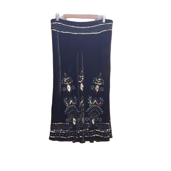 Vintage Vtg 90 Carole Little Brown Velour Maxi Skirt Sz L Native Tri Size 34" / US 12 / IT 48 - 2 Thumbnail