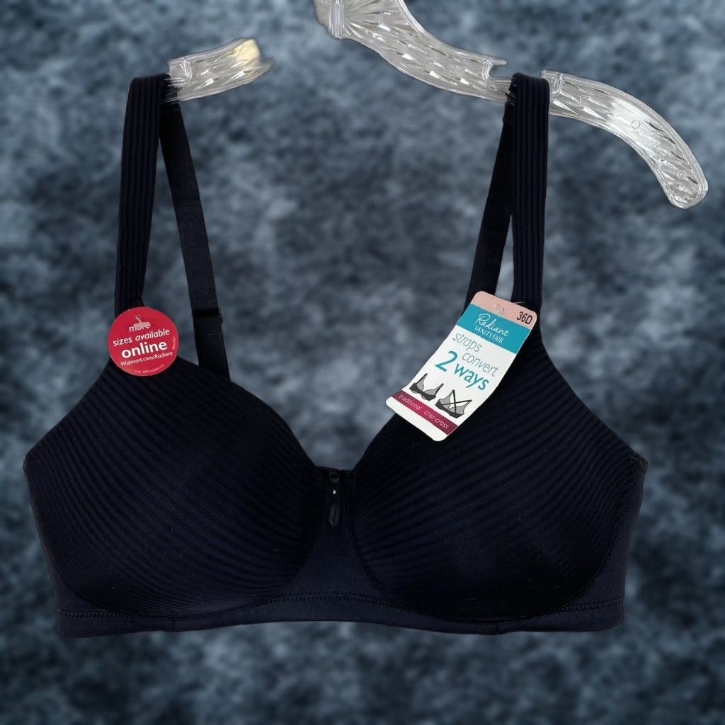 Vintage Radiant By Vanity Fair Bra 36D Black Striped Straps Convert 2 Ways NWT Size ONE SIZE - 1 Thumbnail