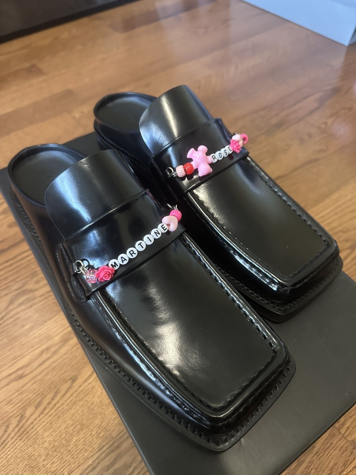 Martine Rose Leather Square Toe Beaded Mules