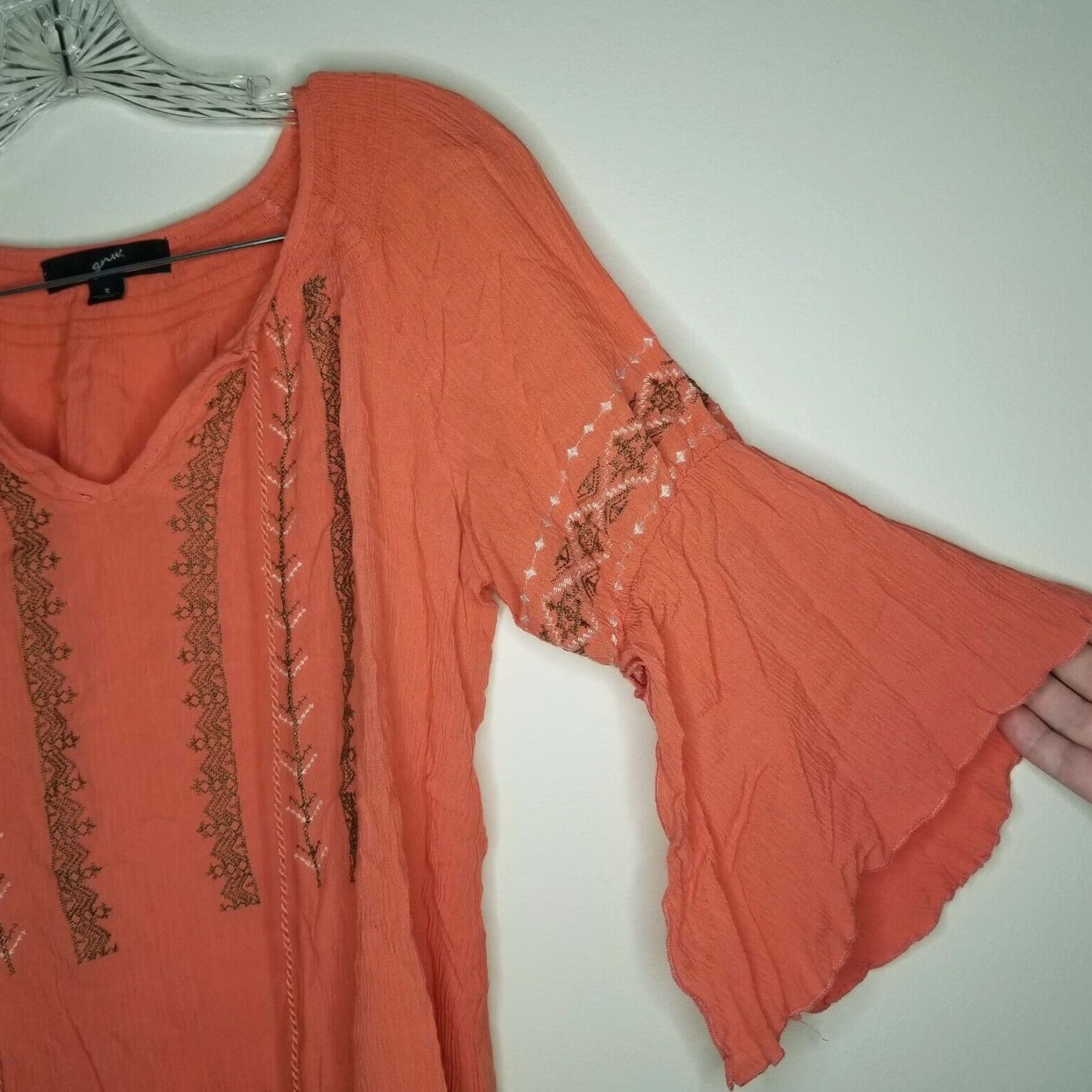 Vintage GNW Salmon Embroidered Blouse Tassels Small Womens Size S / US 4 / IT 40 - 2 Thumbnail