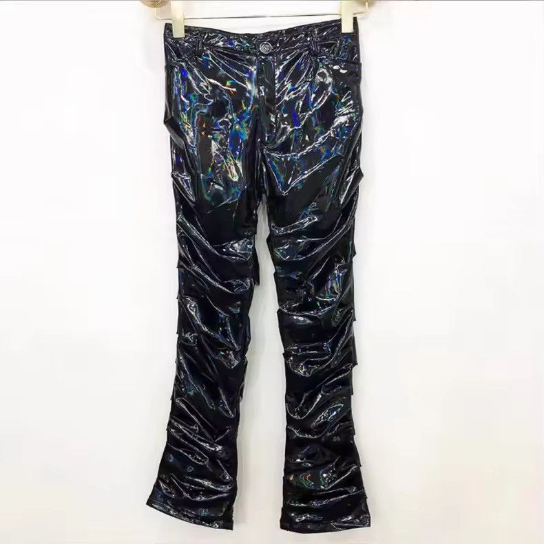 Leather Cool Black Holographic Shiny Reflective Stretchy pu Leather Size US 35 - 5 Thumbnail