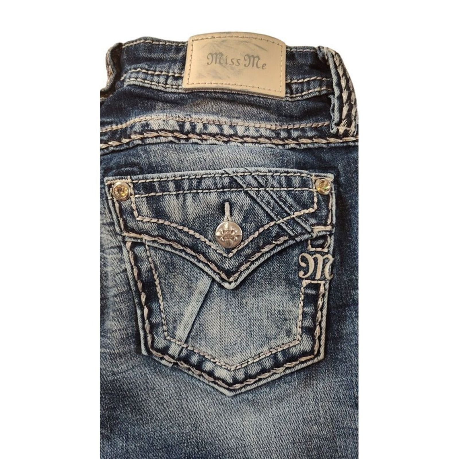 Miss Me Miss Me Straight Womens Jeans 29 Selvedge Bling Distressed Size 29" - 10 Thumbnail
