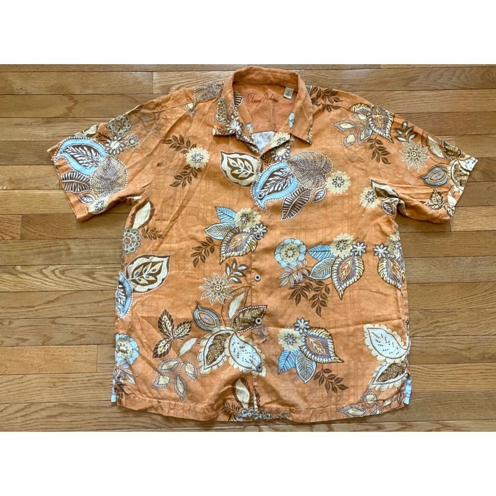 Tommy Bahama Tommy Bahama Shirt Mens XL Orange Hawaiian 100% Silk Short Sleeve Beach Tropical Button-Up Size US XL / EU 56 / 4 - 2 Thumbnail