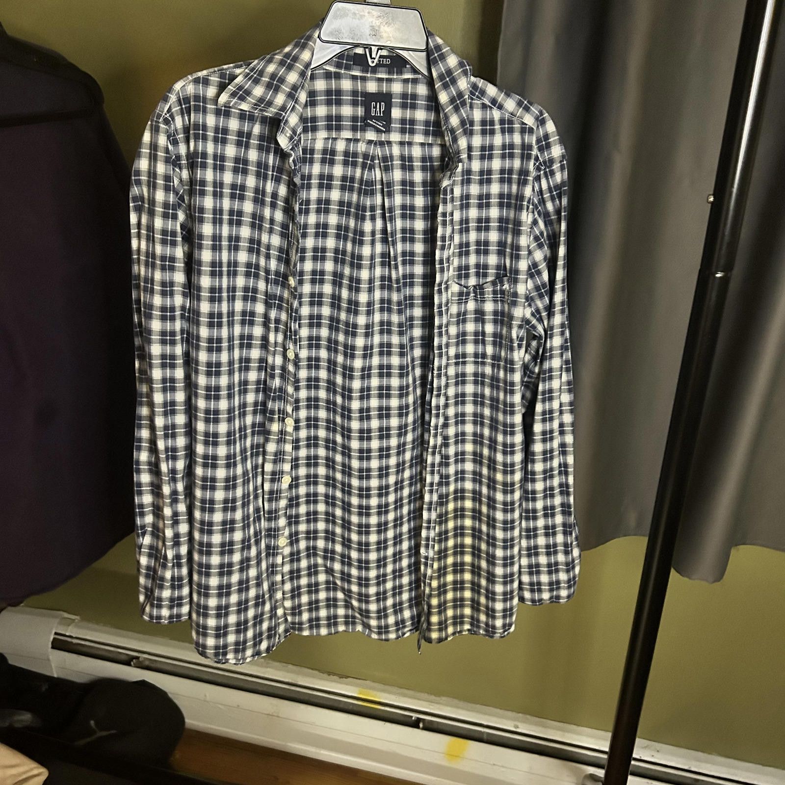 Gap GAP Classic Blue and White Plaid Men's Casual Shirt - Medium Size US M / EU 48-50 / 2 - 2 Thumbnail