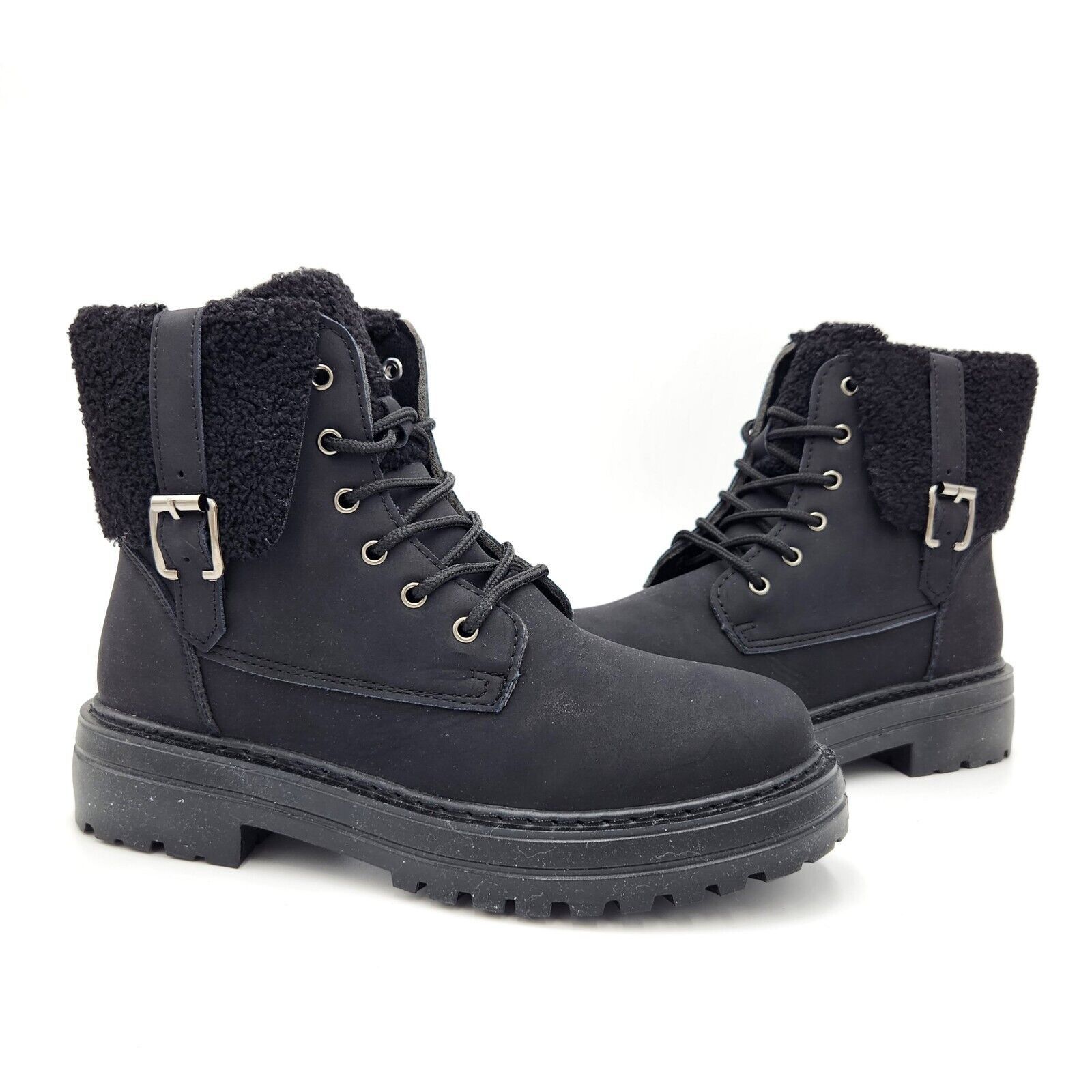 The Unbranded Brand Olivia Miller Women Black Lace-up Combat Boots Size 8.5 Size US 8.5 / IT 38.5 - 1 Thumbnail