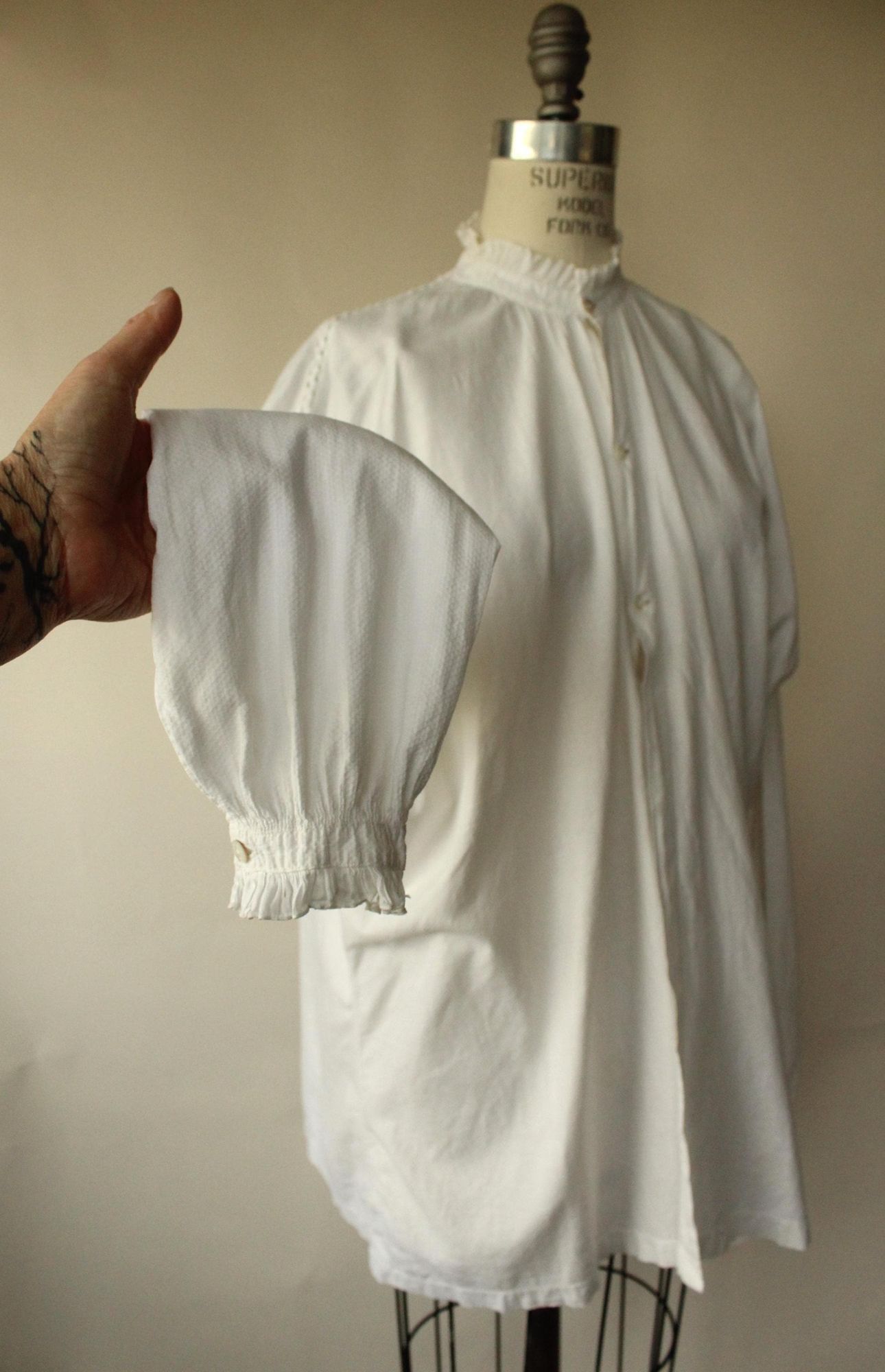 Vintage Vintage Antique 1900s Victorian Blouse, Volup White Cotton E Size 4XL / US 24-26 - 10 Thumbnail