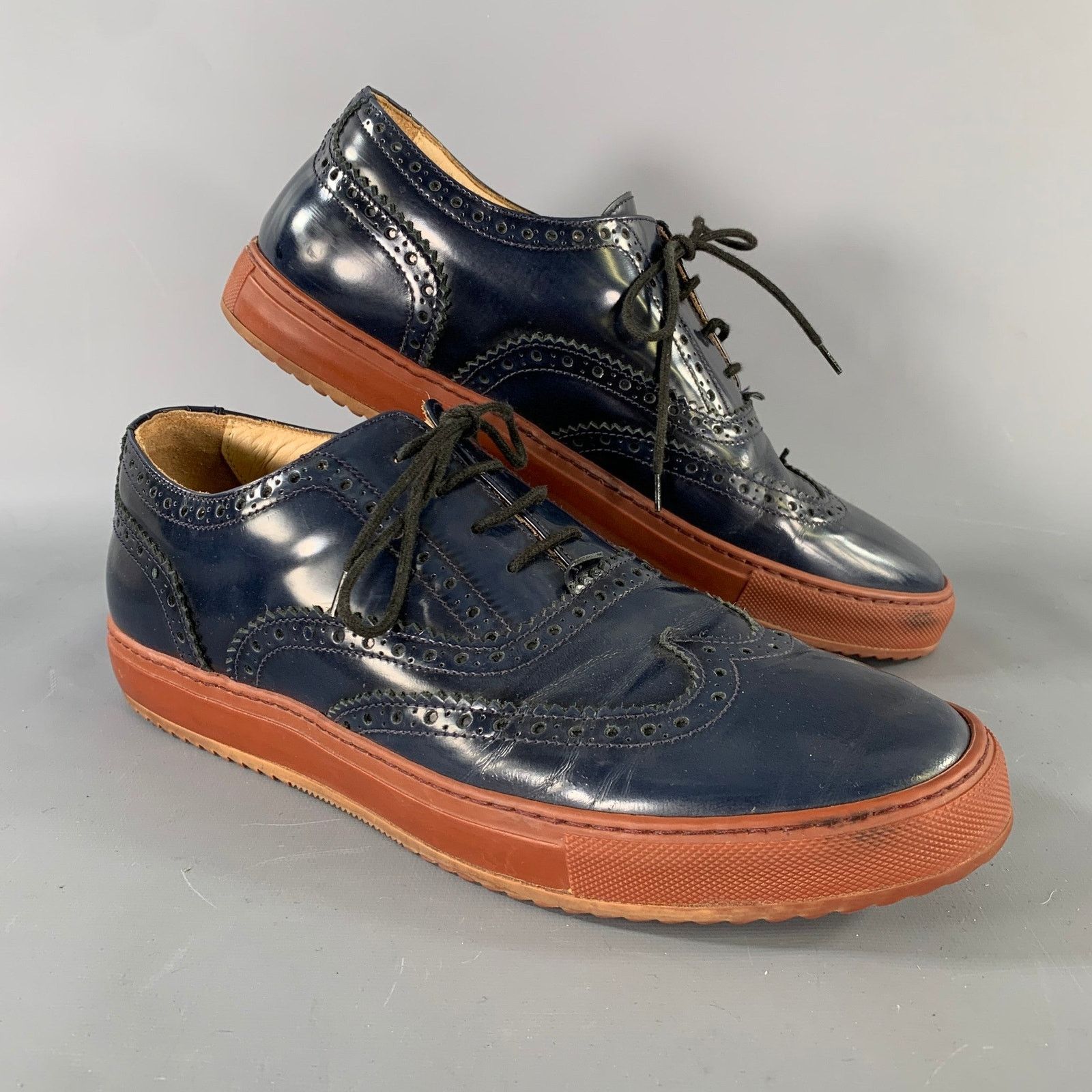 ARMANDO CABRAL Size 10 Blue Wingtip Leather Lace Up Shoes