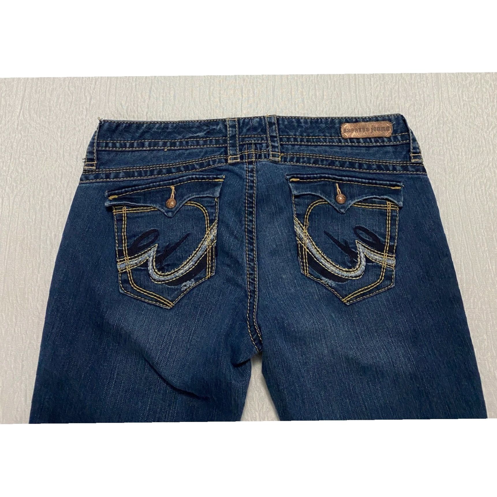 Express Express Jeans Women's 12 Blue Decorative Stitching Embroidered Flap Pockets Size 34" / US 12 / IT 48 - 3 Thumbnail
