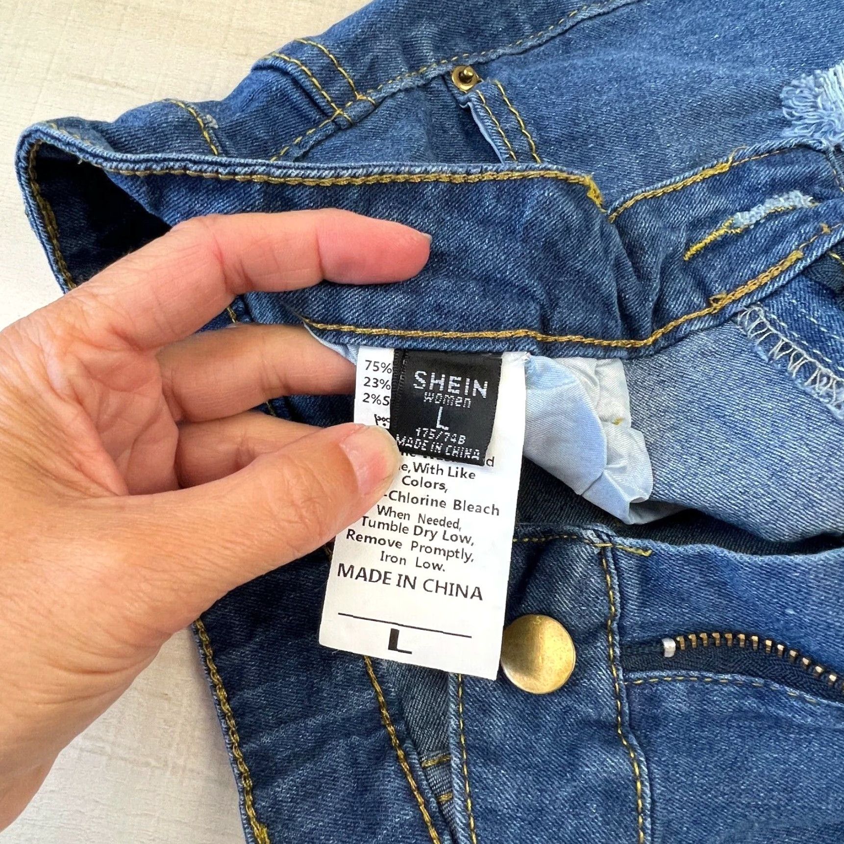 Shein Shein Womens Large Skinny Distressed Blue Jeans Mid Rise Stretch Cotton Blend Size 36" / US 14 / IT 50 - 4 Thumbnail