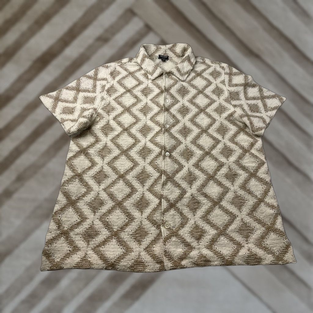 Todd Snyder Todd Snyder Men Shirt Button-Up Beiges Diamond Open Knit 2XL Short Sleeve Cotton Blend Cabana Button-Down Mens XXL Size US XXL / EU 58 / 5 - 1 Thumbnail