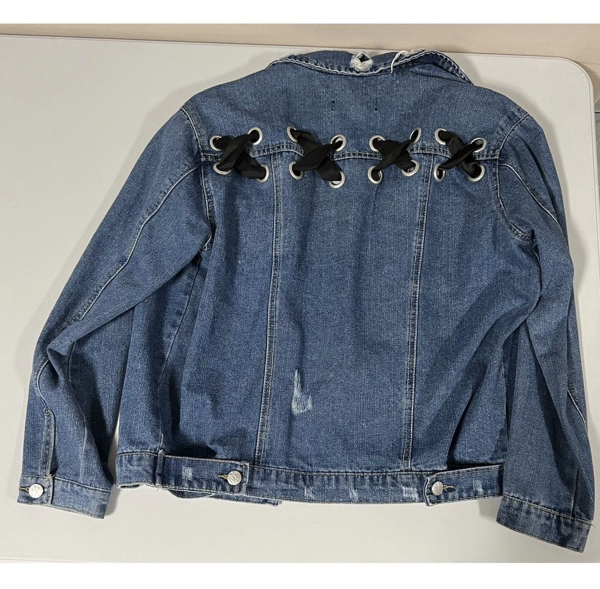 Caravelli Blue Black Criss-Cross Jean Denim Jacket Outerwear Size M 💙🖤 Size US M / EU 48-50 / 2 - 2 Thumbnail