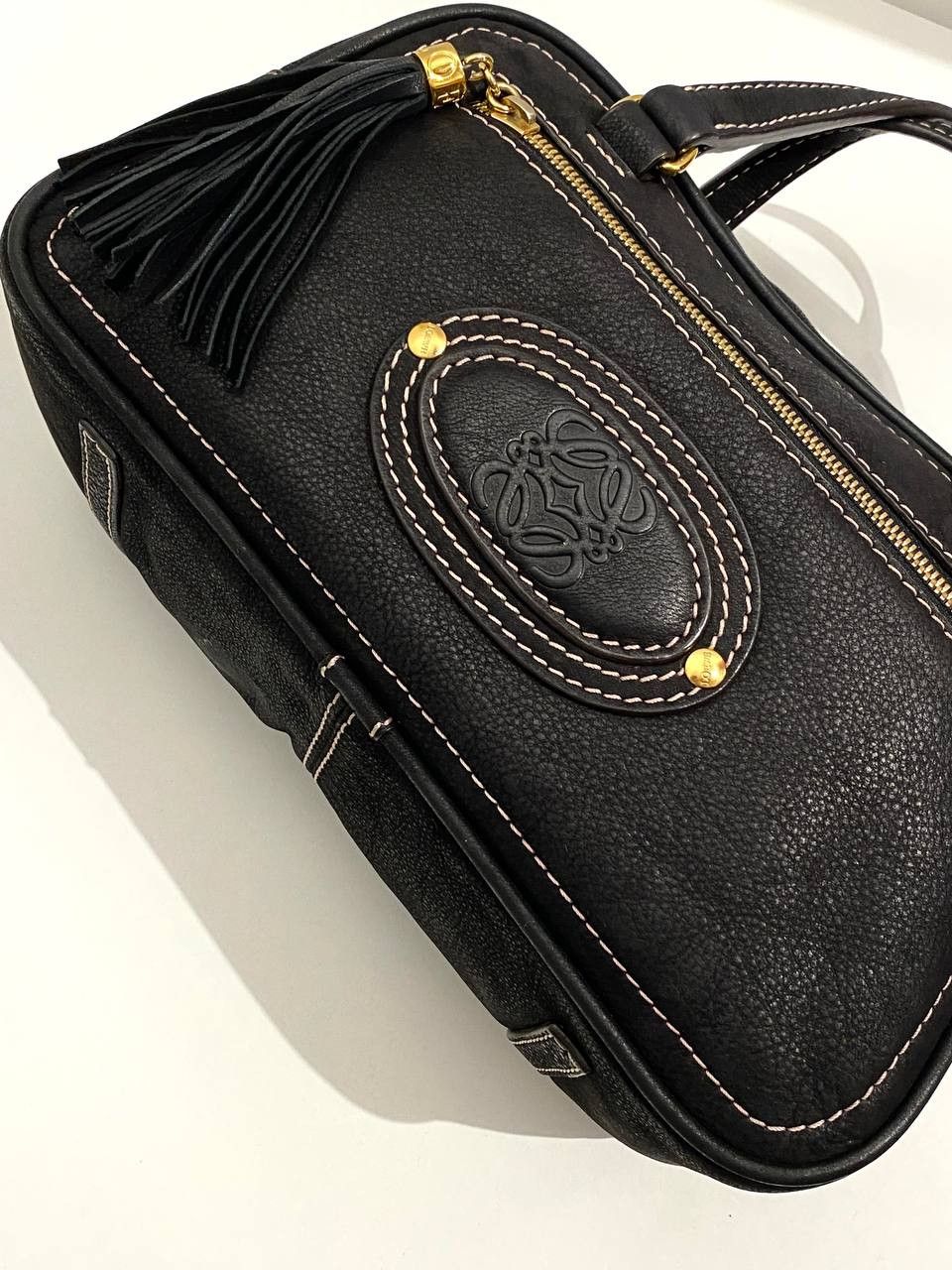 Loewe Loewe Logo Black Leather Black Bowling Tote Hand Bag Size ONE SIZE - 15 Thumbnail