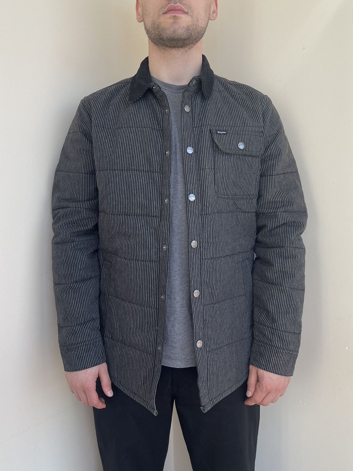 Brixton Brixton Cass Canvas Collar Striped Quilted Jacket Black Grey Size US M / EU 48-50 / 2 - 5 Thumbnail