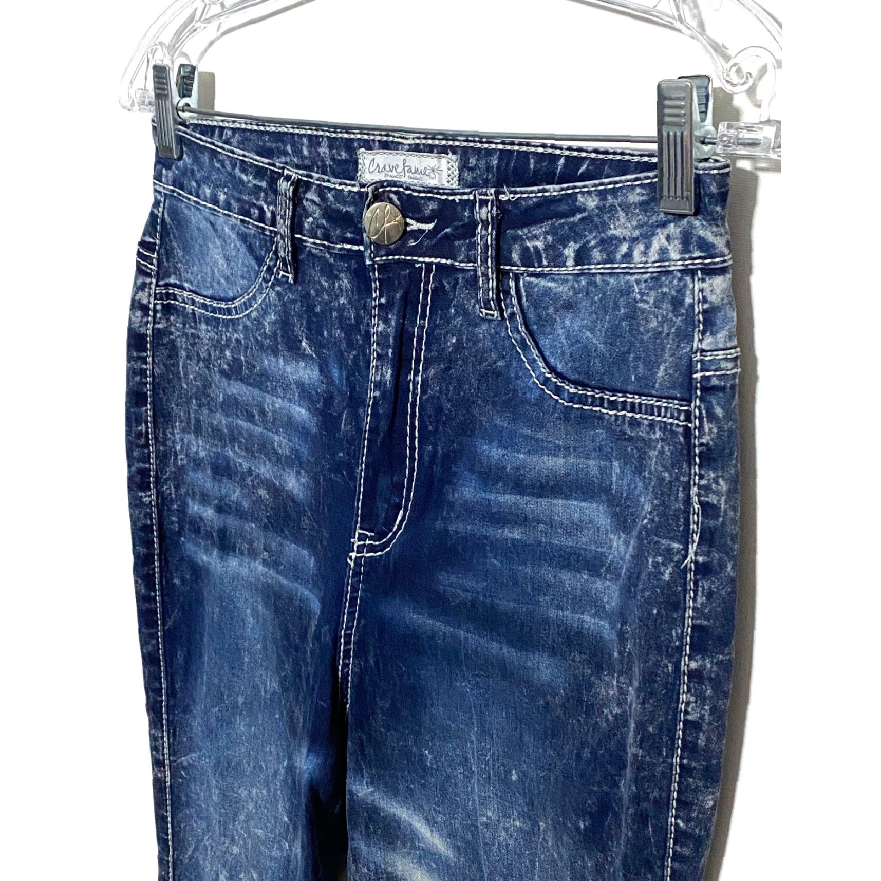 Almost Famous VINTAGE Crave Fame Jeans Juniors 9 Acid Wash Splatter Skinny Stretch Y2K Women Size 30" / US 8 / IT 44 - 3 Thumbnail