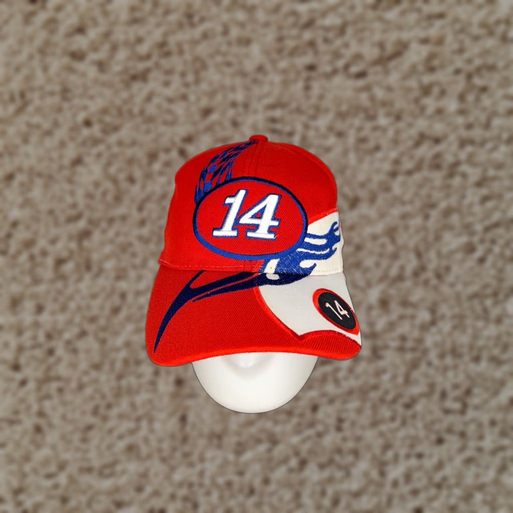 Vintage RACING Hat Cap One Size Red Adjustable USA 100% Acrylic Y & W Headwear Baseball Cap Mens Man Adjustable Strap Back Cars Theme 90s Event Racing Size ONE SIZE - 1 Thumbnail