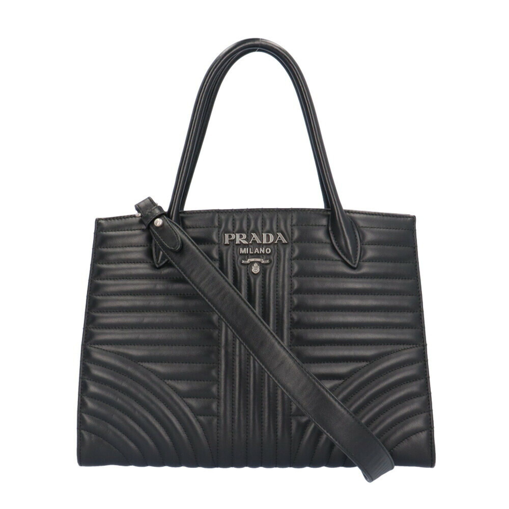 image of Prada Diagram Shoulder Bag Leather Black Women's Prada