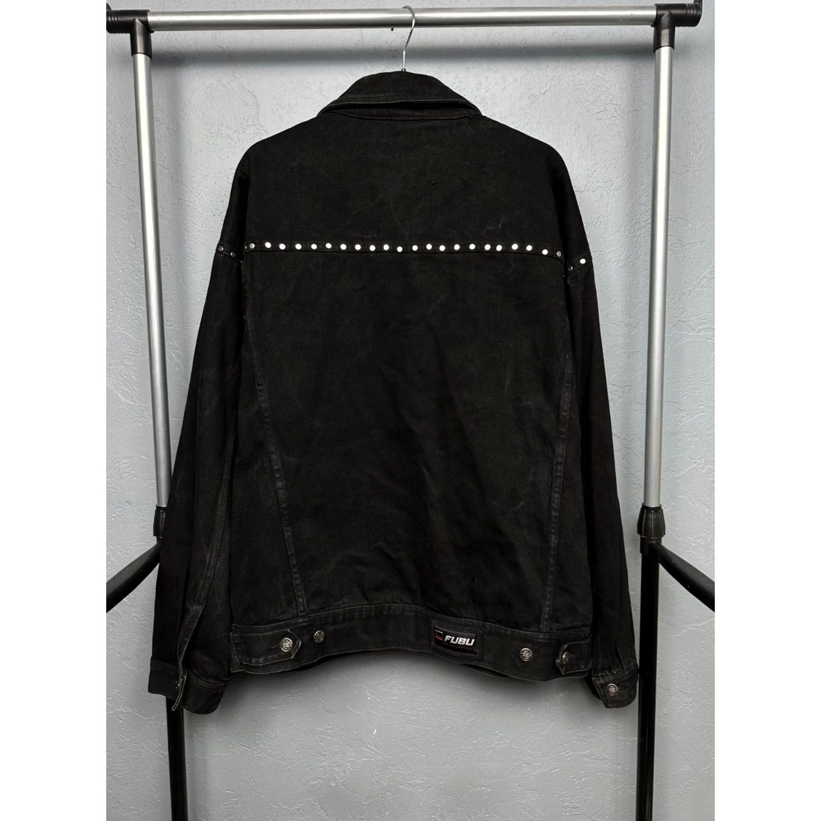 Fubu FUBU 90s Vintage Mens Heavy Denim Jacket XL Black Denim Jacket Jeans Windbreaker Mens XL Velcro Zip Size US XL / EU 56 / 4 - 6 Thumbnail