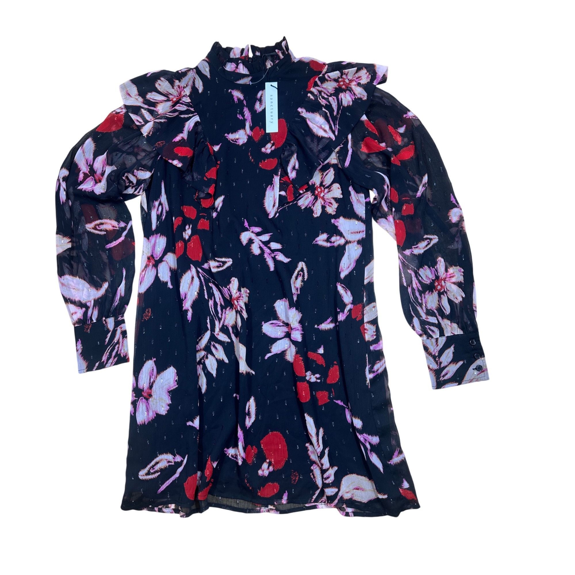 Sanctuary Sanctuary Women’s Black Floral Babydoll Mini Dress Mock Neck Size S / US 4 / IT 40 - 3 Thumbnail