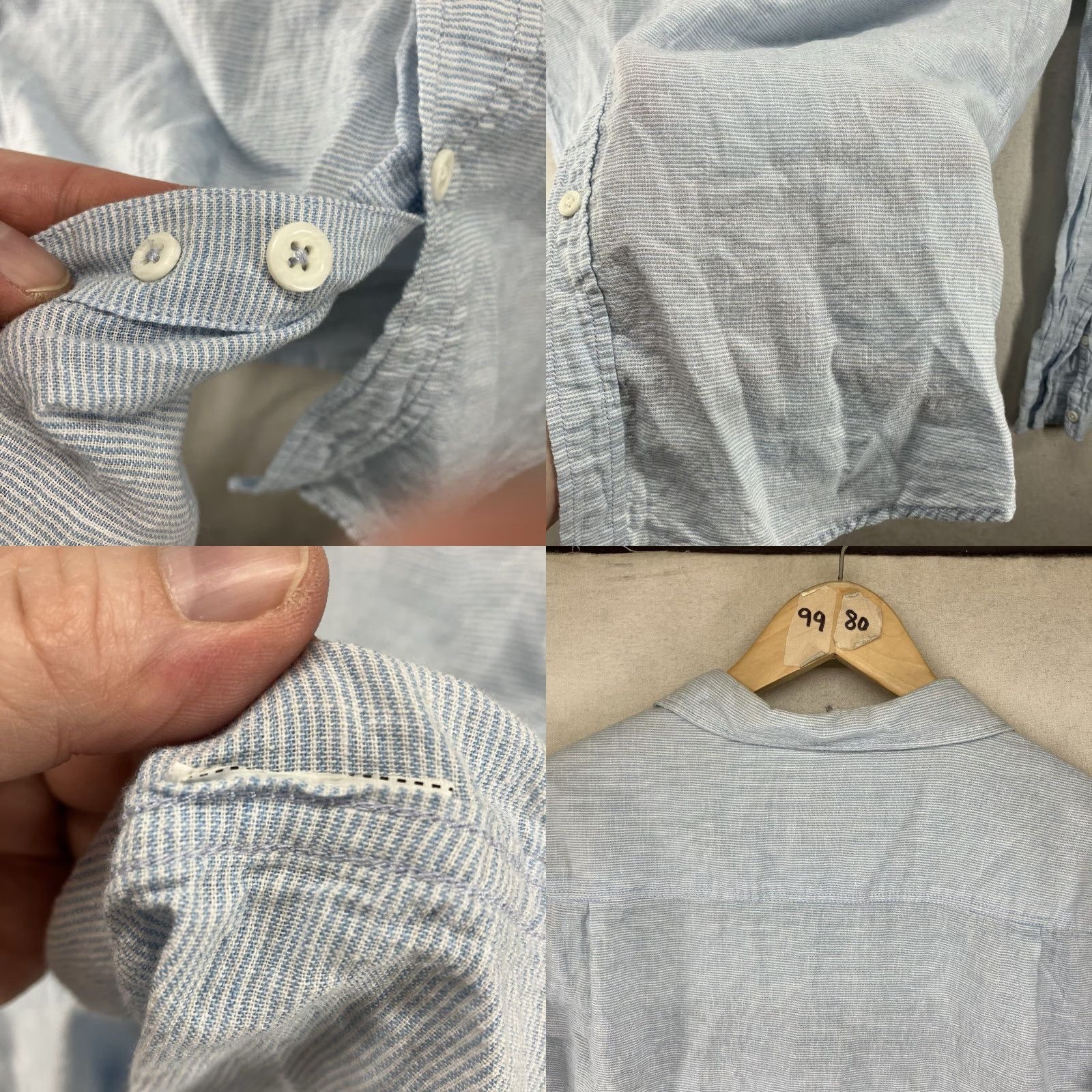 Springfield Mens All Linen Button Up Shirt XL Custom Fit Thin Lightweight Shades of Blue EUC Size US XL / EU 56 / 4 - 9 Thumbnail