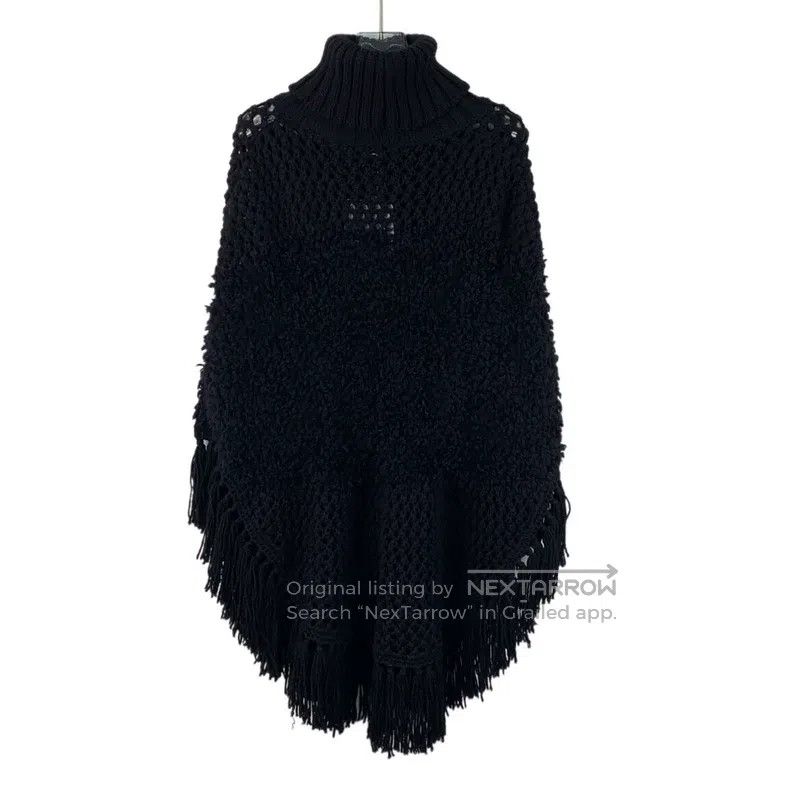 Christian Dior Monsieur Dior Black woollen turtleneck hollow knitted cloak shawl s Size XXS / US 00 / IT 34 - 2 Thumbnail