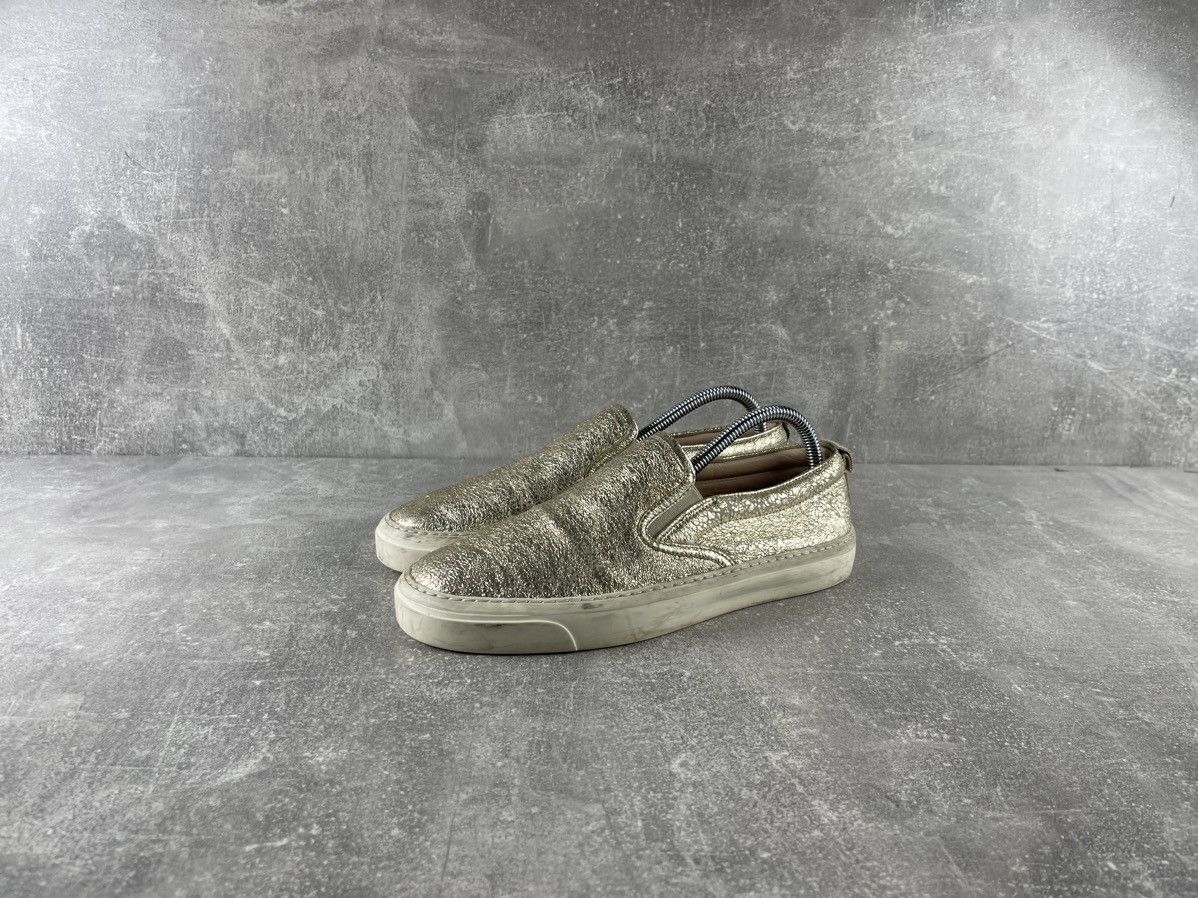 Gucci Gucci Metallic Gold Textured Leather Slip On Sneakers Size US 8 / IT 38 - 1 Thumbnail