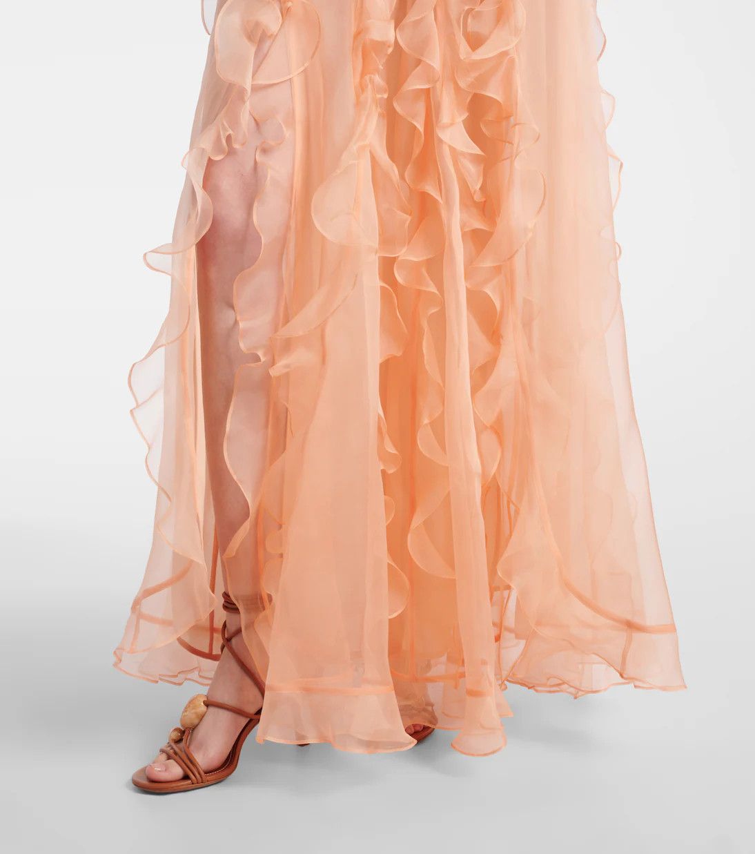 Zimmermann oc11z0226 Balance Ruffled Silk Organza Maxi Dress In Orange Size L / US 10 / IT 46 - 6 Thumbnail