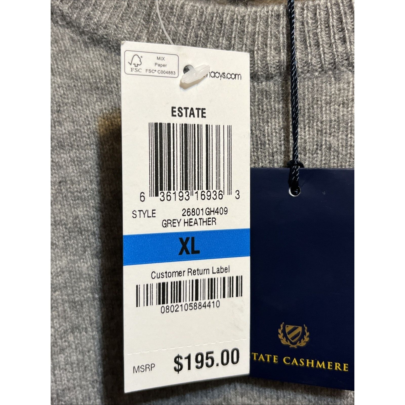 Club Room Club Room Men Cashmere Sweater XL Gray LS 2 Ply Pullover NWT Size US XL / EU 56 / 4 - 4 Thumbnail